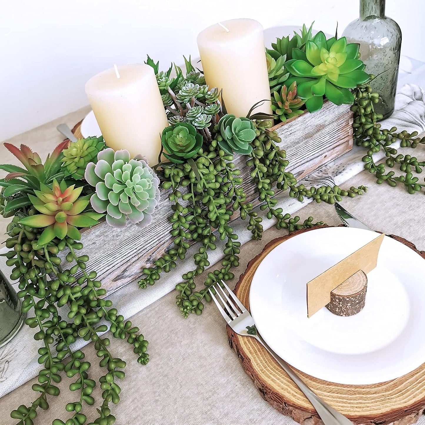 Artificial Hanging Succulents Faux Burro's Tail Picks Trailing String of Pearls / Set of 4