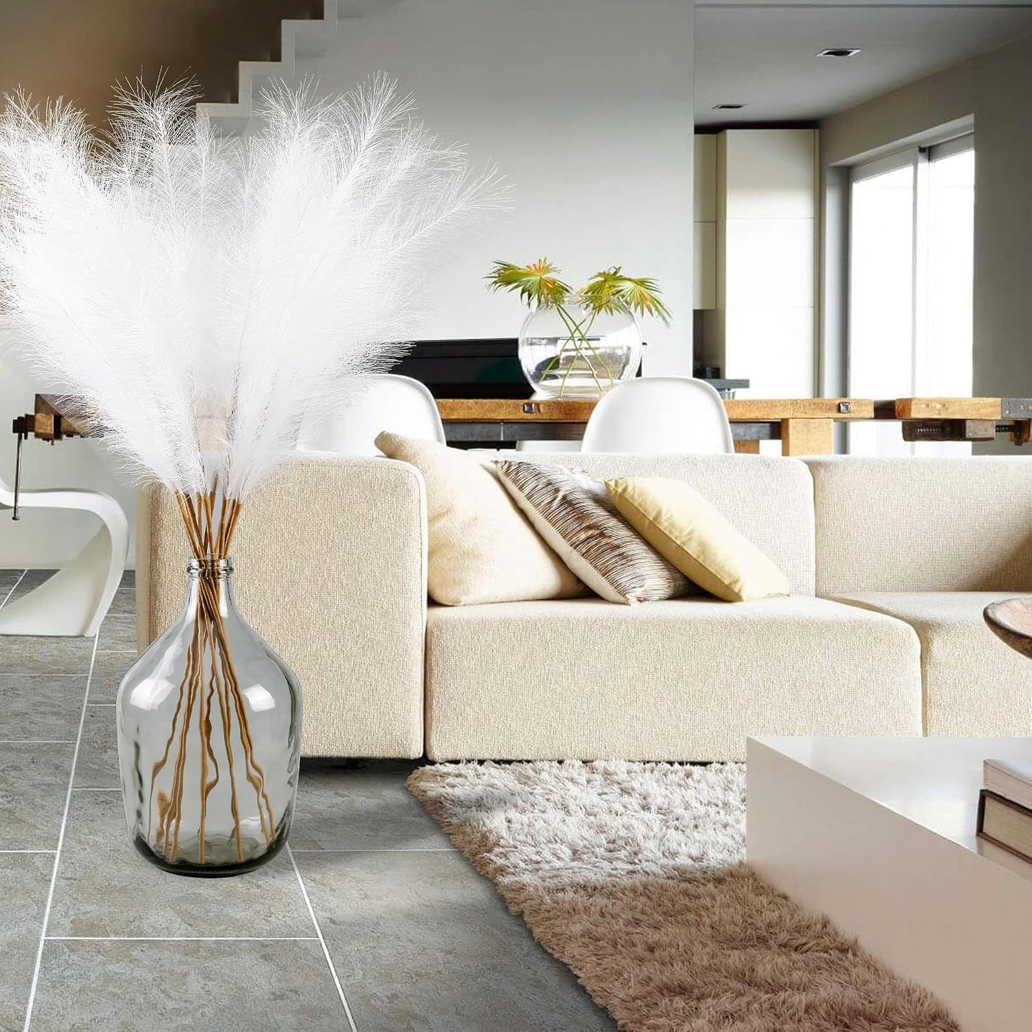 Faux Pampas Grass Decor 38"/ Tall Fake Pompas Floral Large Artificial / White / 3.1 Inch / Set of 12
