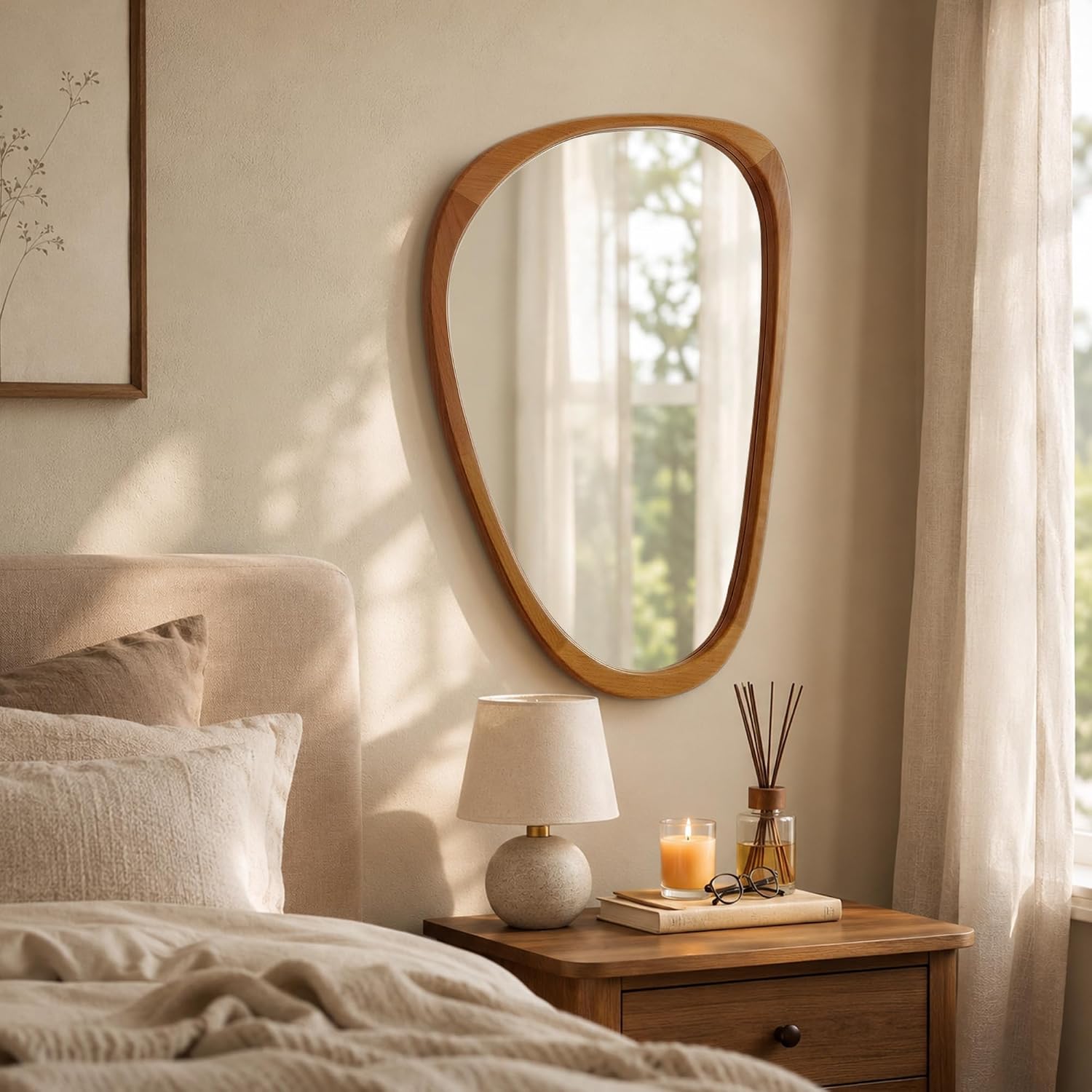 Solid Wood " Irregular Asymmetrical Mirror / Walnut / 30"L x 20"W / Natural / 30 x 20