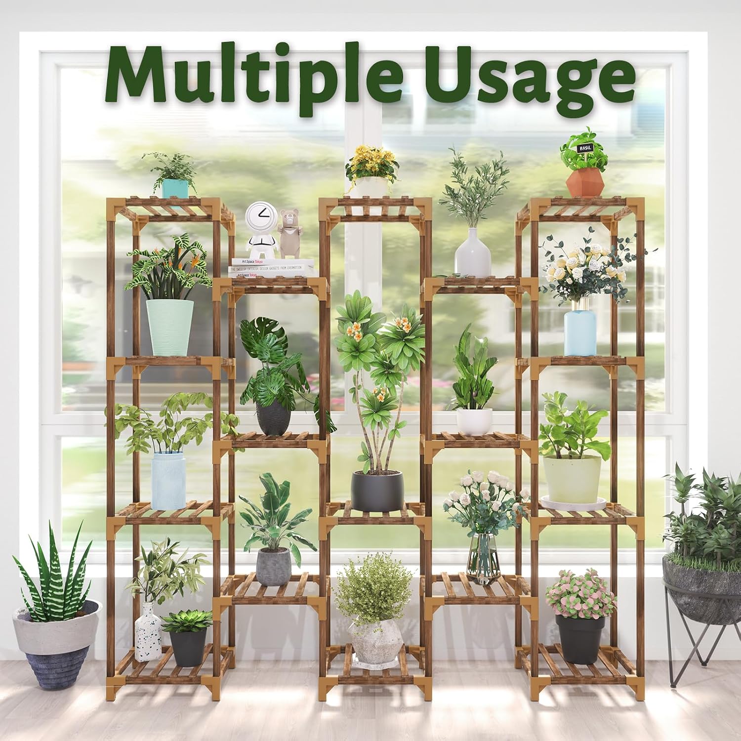 Plant Stand Indoor Outdoor, 17 Tiered Plant Shelf Wood Plant Rack | Tall Plant Holder for Multiple Plants, Large Ladder