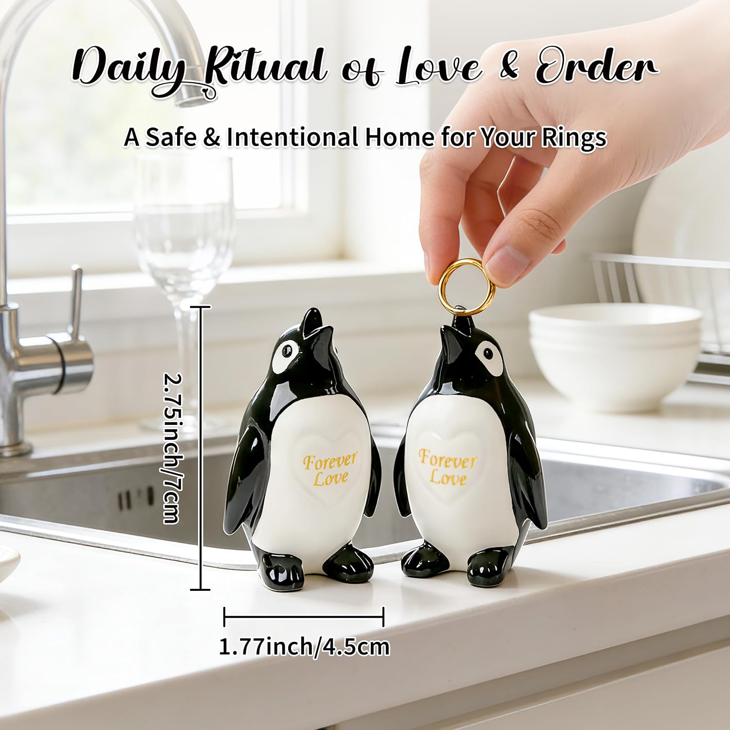 Ceramic Penguin Figurines Forever Love Anniversary Birthday / Set of 2