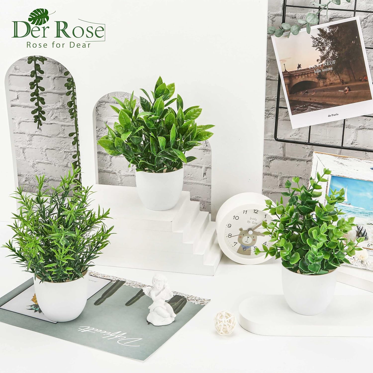 Fake Plants Small Artificial Faux Potted Plants / Set of 8