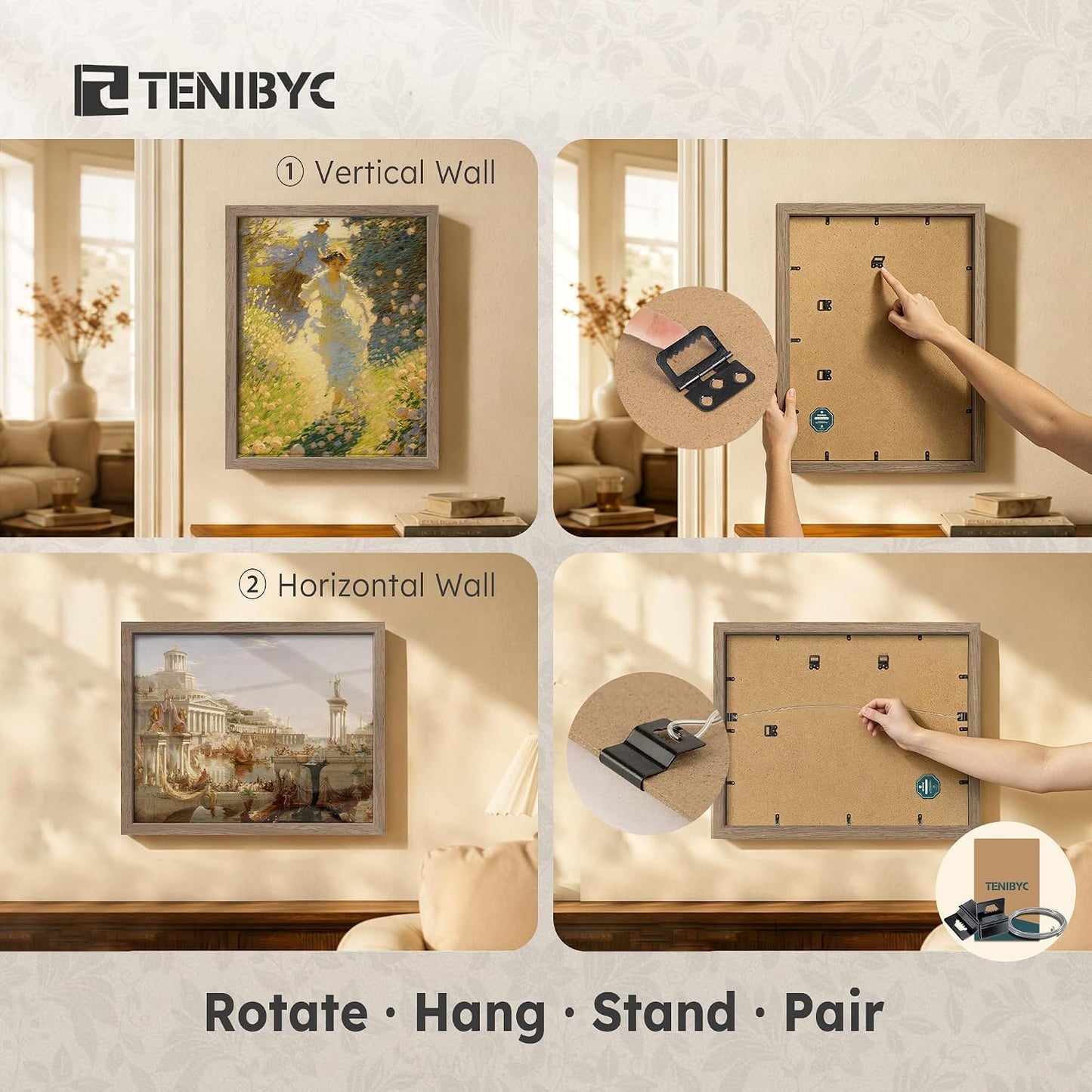 16x24 Picture Frame, Walnut Wood, 3 Pack, Wall for Photos | 1.2mm HD Plexiglass, Large Movie Poster Frame, Horizontal