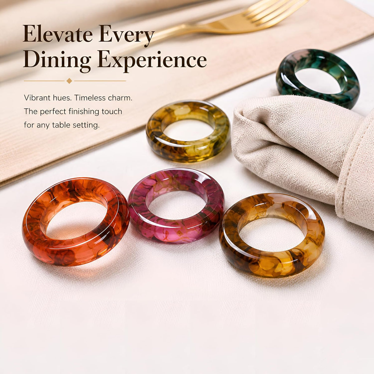 Unique Artisan Resin Napkin Rings Set of 36, Luxurious Modern Table Decor, High-End Designer Napkin Holders for