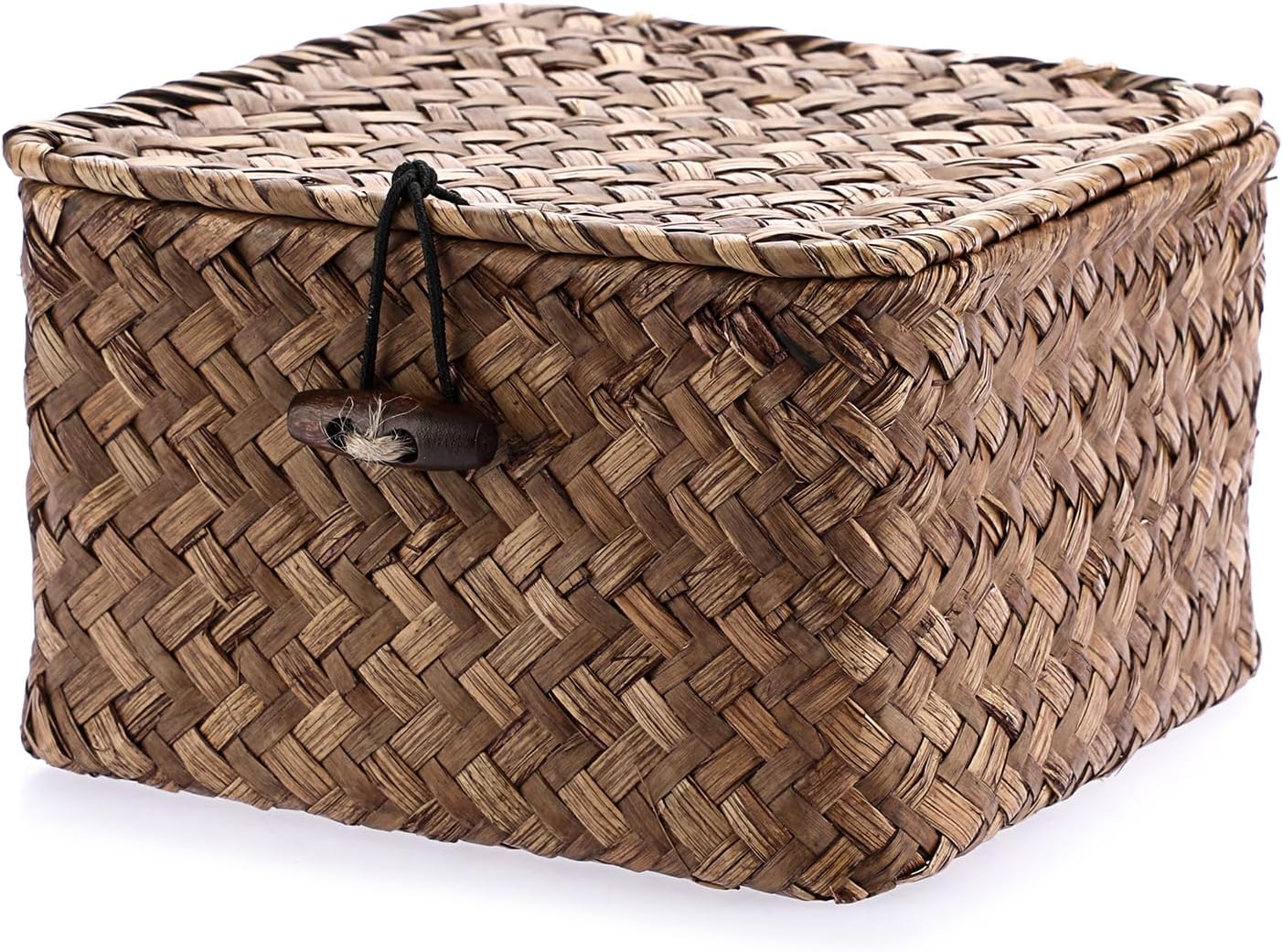 Seagrass Basket / Lid Wicker Storage Basket Square Handwoven Decorative Baskets Box / Small / Coffee