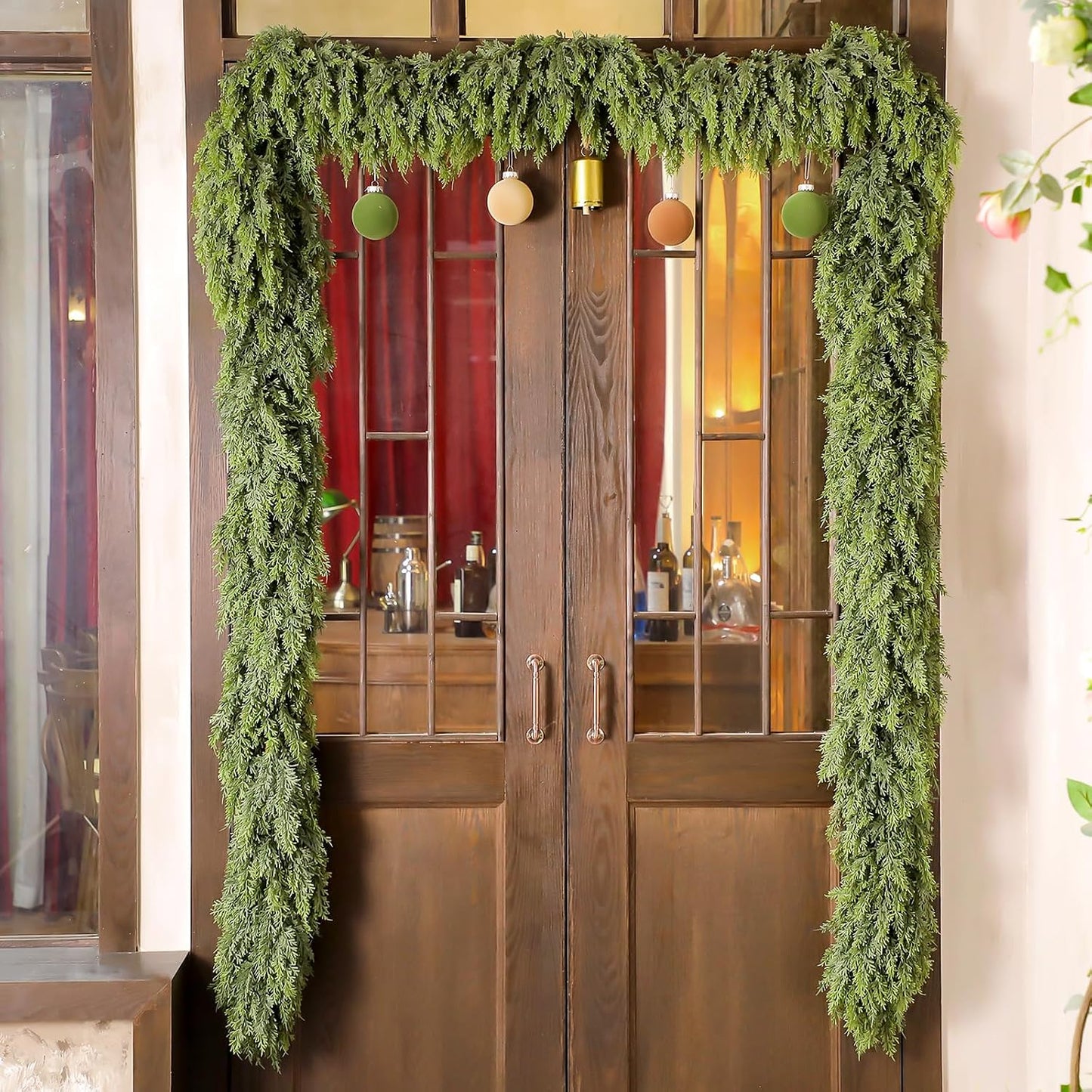 1 Pcs 8.4ft Christmas Artificial Cedar Garland Realistic Soft and Thickness Green Full Faux Cedar Pine Garland for
