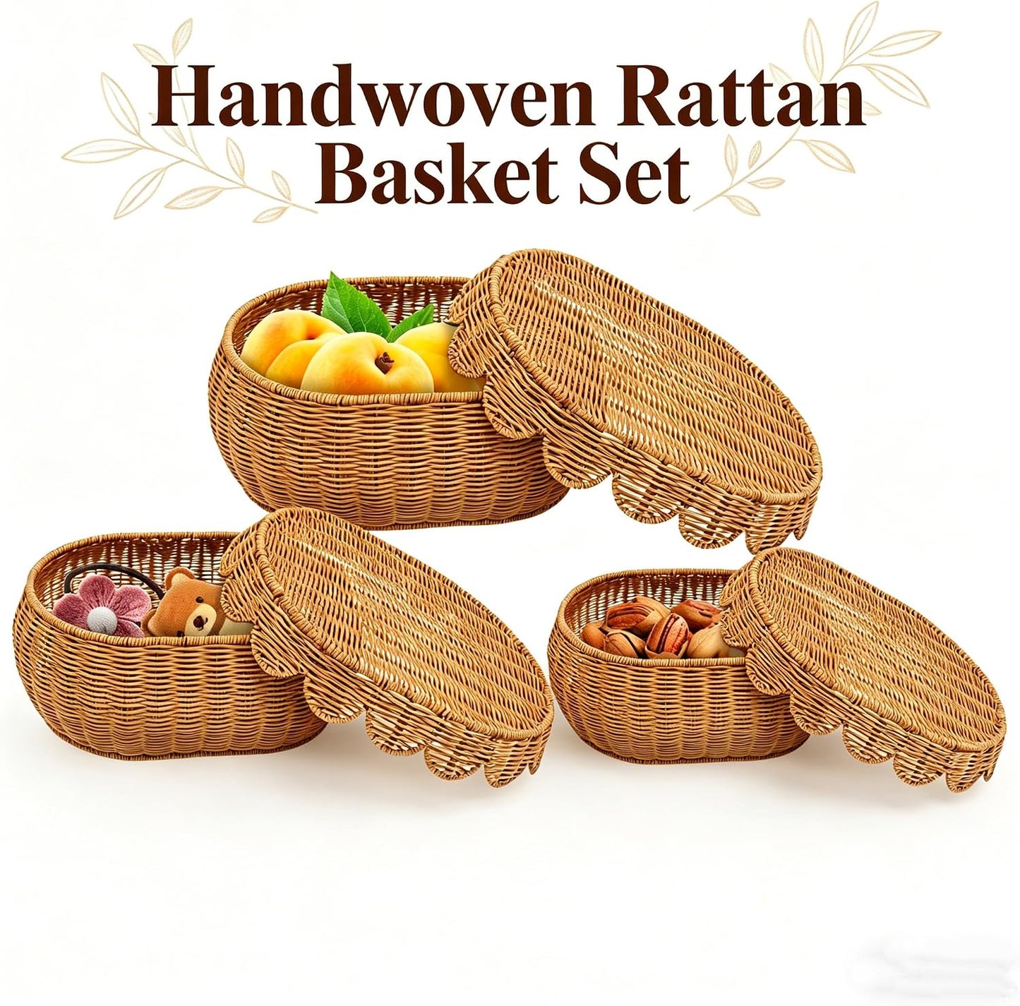 Scalloped Edge Baskets / Medium, Large, Small / Oval / Set of 3