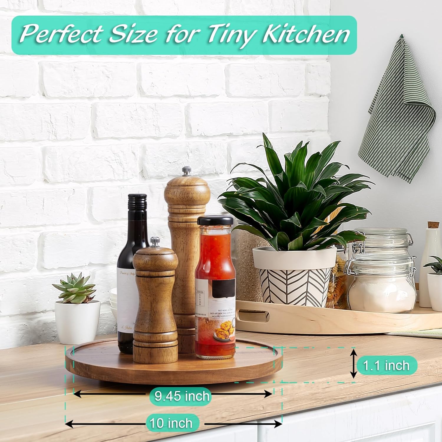 10" Wood Lazy Susan Turntable Organizer for Cabinet / Acacia / 10" with Low Rim