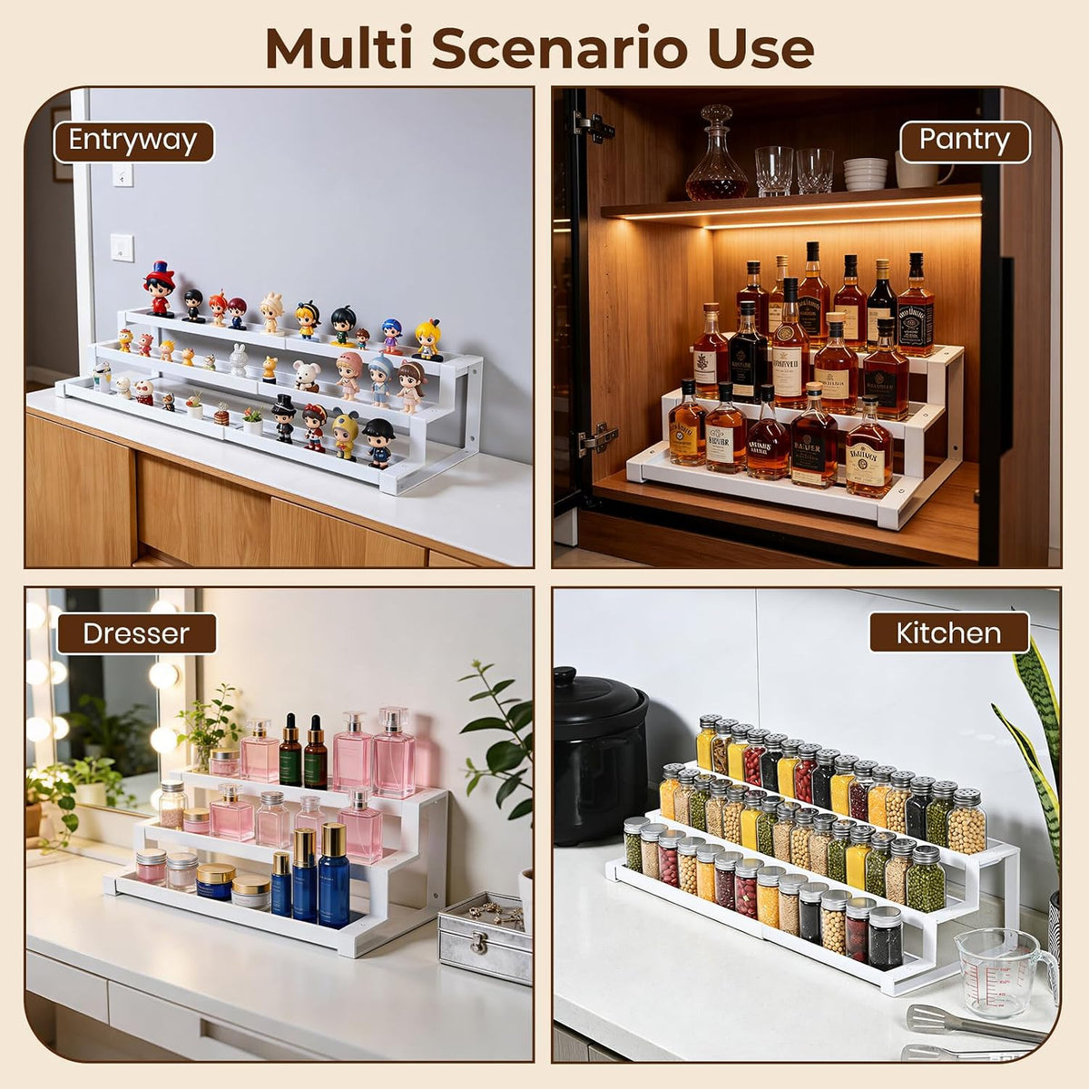 3-Tier Spice Rack Organizer for Kitchen Cabinet or Pantry, 16"-29" Expandable Spice Organization Shelf, Seasoning