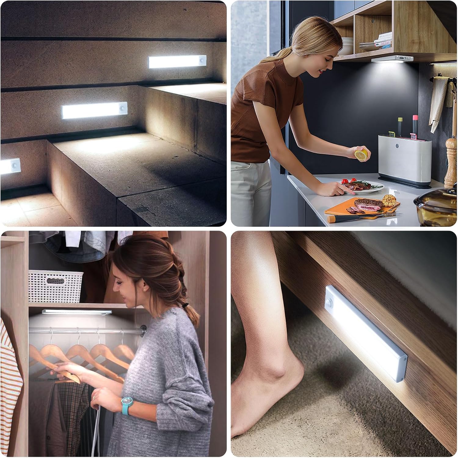 6 Pack Under Cabinet Lighting Wireless, 32 LED Rechargeable Battery Motion Sensor Light Indoor, Stick On Magnetic