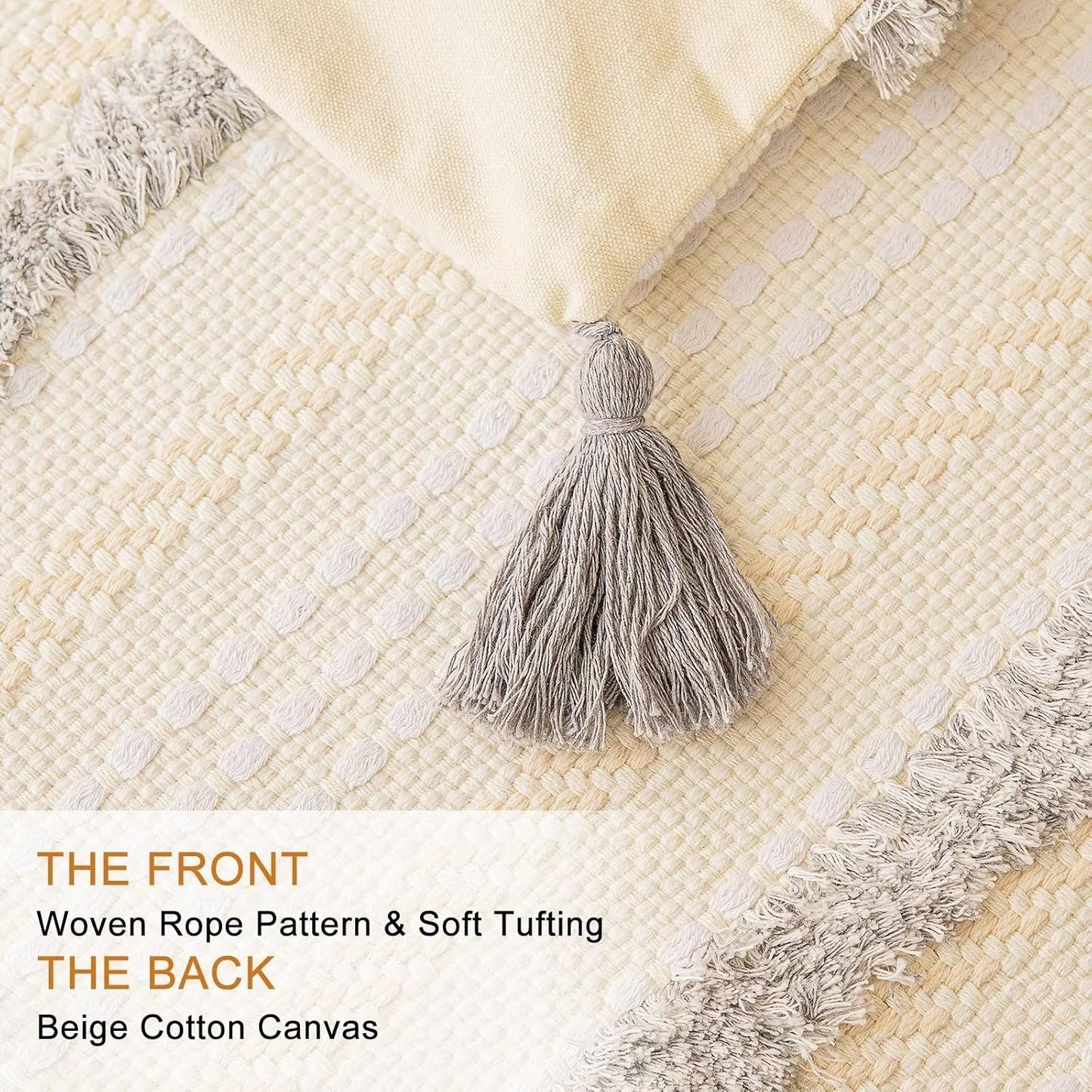 Boho Throw Pillow Covers Woven Tufted Farmhouse Pillows Cover / Light Grey / 18 x 18 / Set of 2