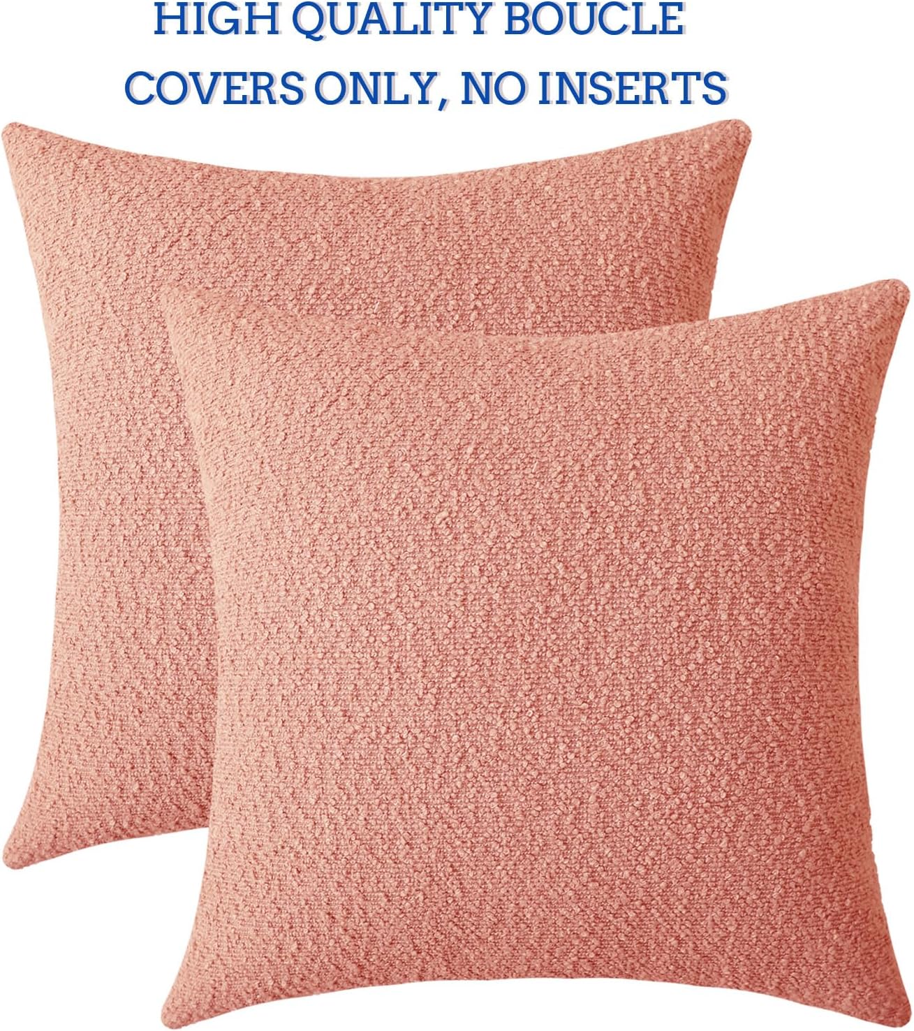 Decorative Square Thick Throw Pillow Covers Fine Textured Boucle / Coral Pink / 18 x 18 / Set of 2