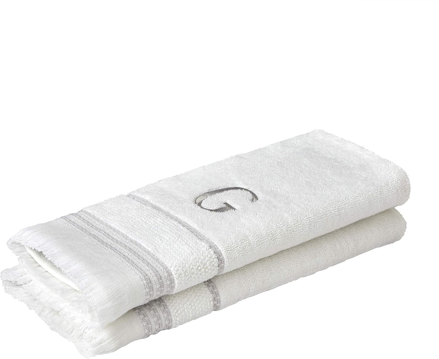 SKL Home Casual Monogram Hand Towel Set-2pc, Embroidered G, White | Available in letters A-Z. Personalized style for