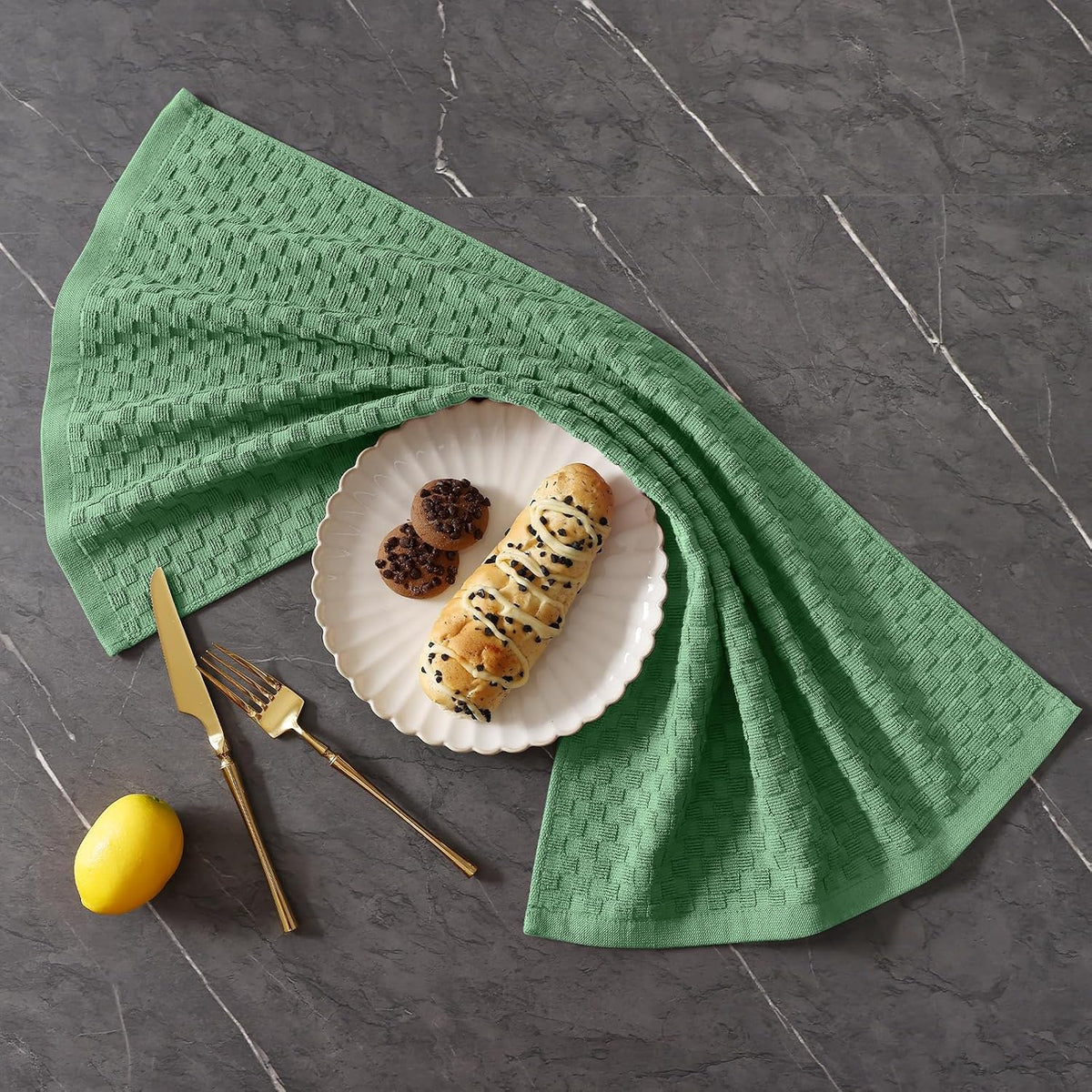 Homaxy 100% Cotton Terry Kitchen Towels(15" x 25", 12 Pack), Grass Green | Soft and Super Absorbent Dish Towels, 380