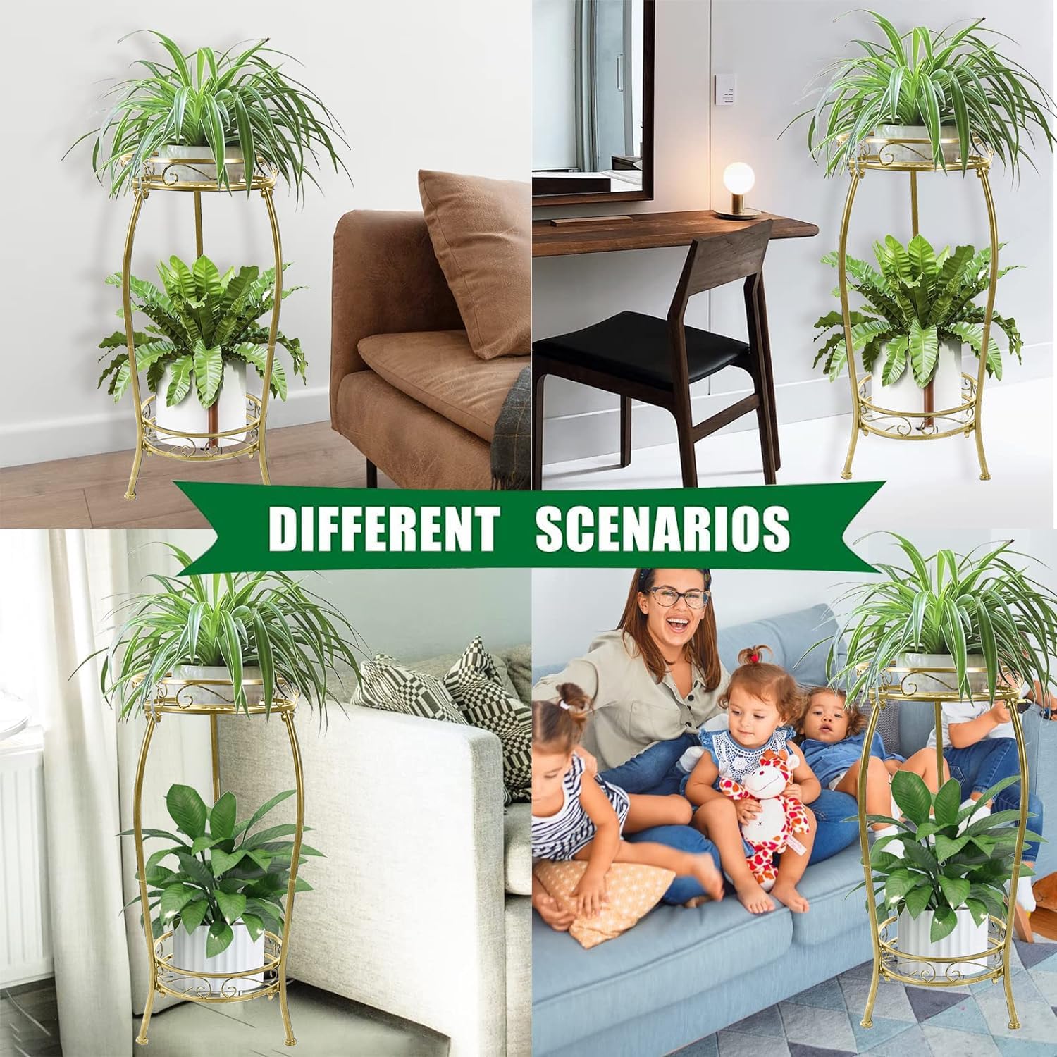 MOCORY Plant Stand Indoor Outdoor 2 Tier 27" Tall Metal Potted Holder Rack Flower Pot Stand Heavy Duty Plant Shelf