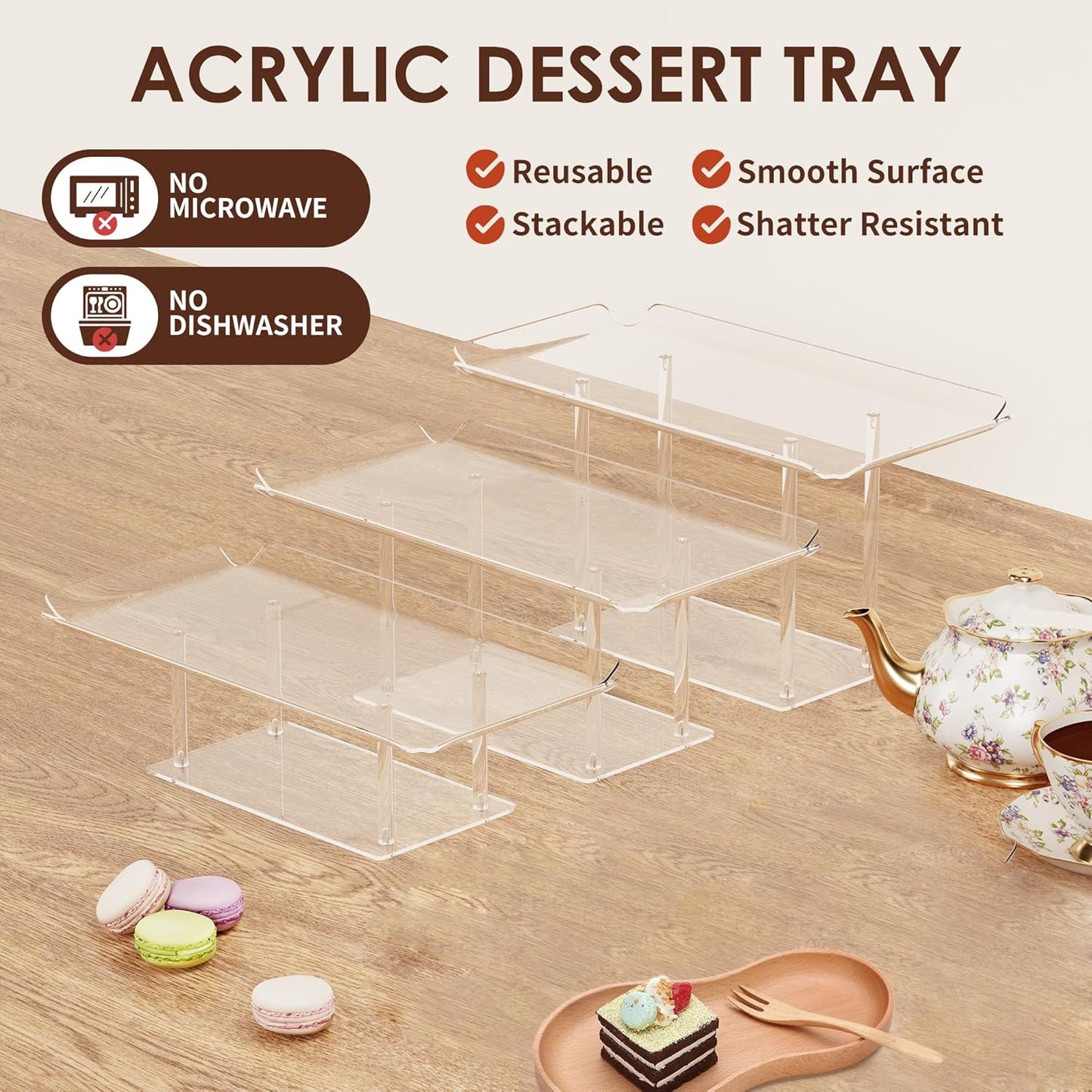 Acrylic Desert Stands Buffet Risers for Cupcakes Dessert Pastry Food / Clear / Set of 3