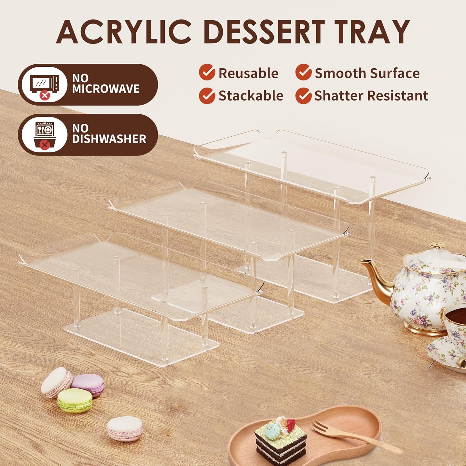 Acrylic Desert Stands Buffet Risers for Cupcakes Dessert Pastry Food / Clear / Set of 3