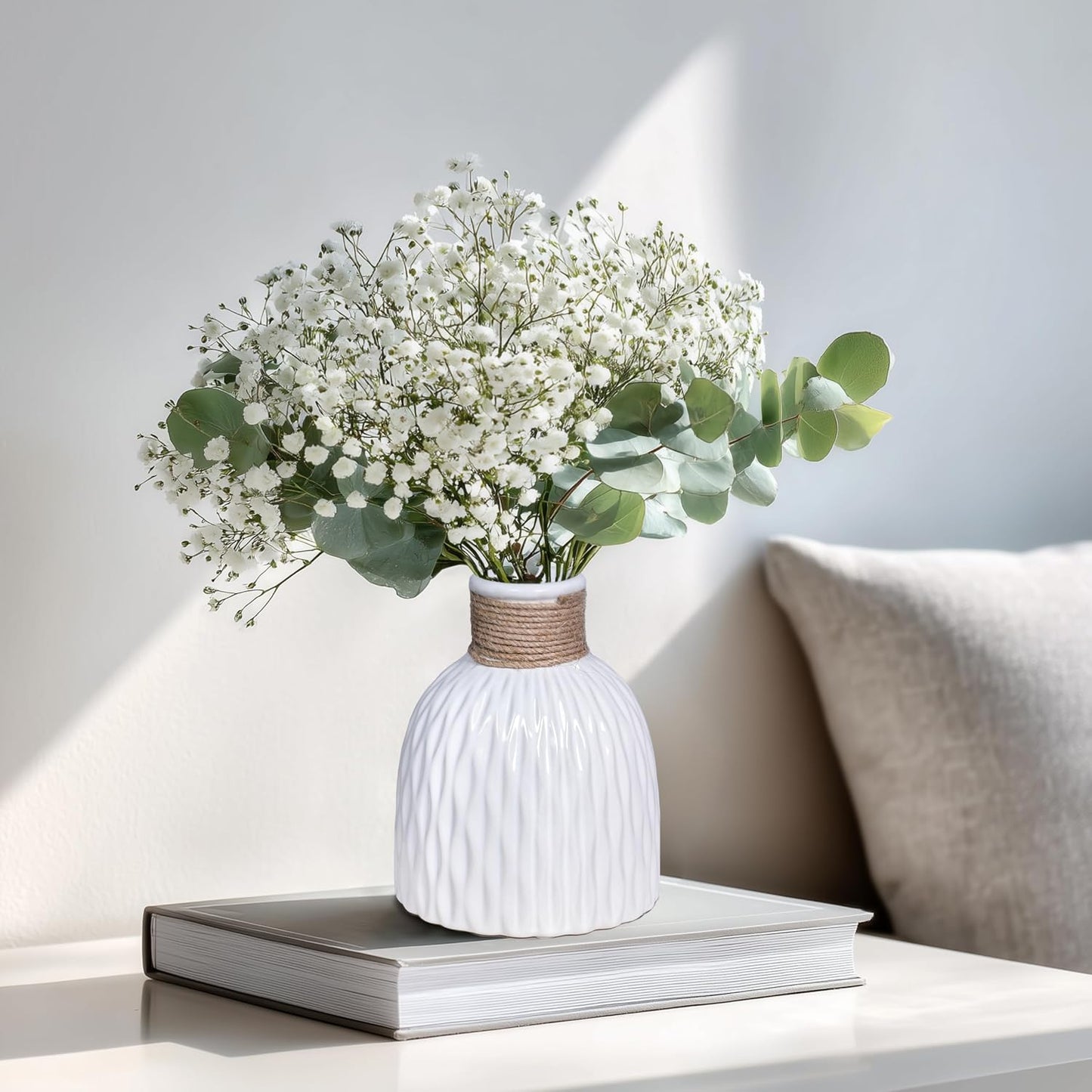 Ceramic Vase / Modern Textured Vases Home Decor / White / 6 Inch