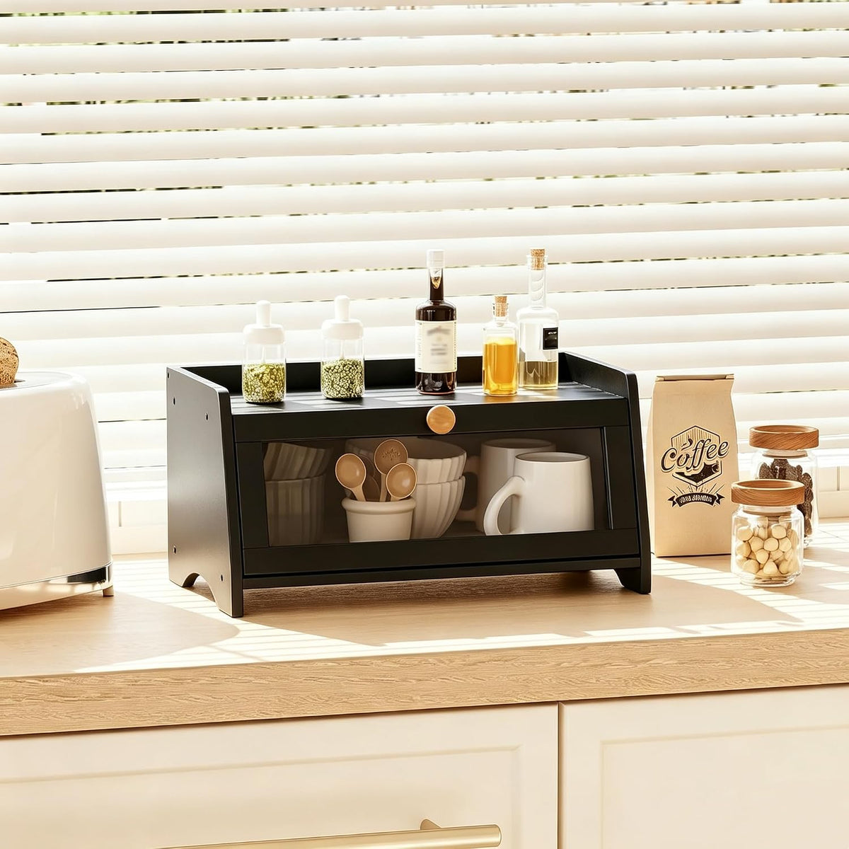 BAMBANG Bread Box for Kitchen Countertop, Bamboo Bread Box for Homemade Bread, Wooden Farmhouse Bread Storage