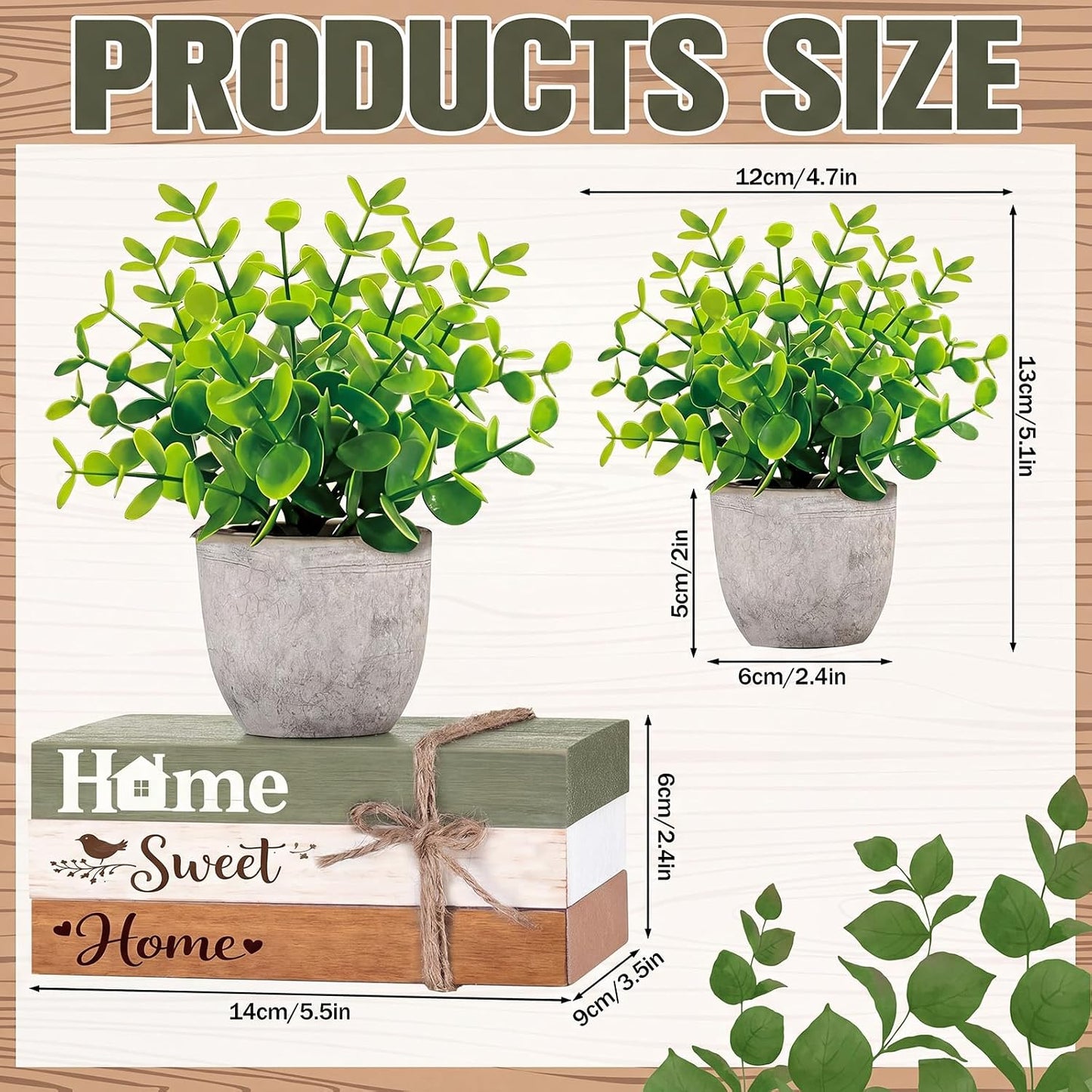 Fake Eucalyptus Pot Plant Home Sweet Home Decoration Farmhouse Tiered Tray / Classic / Set of 4
