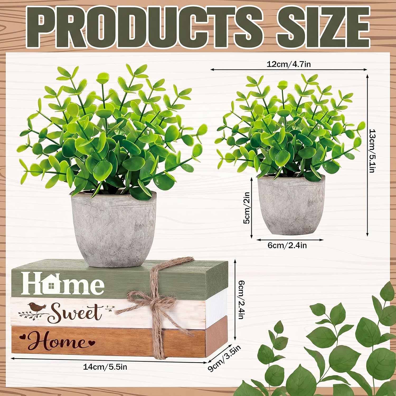 Fake Eucalyptus Pot Plant Home Sweet Home Decoration Farmhouse Tiered Tray / Classic / Set of 4
