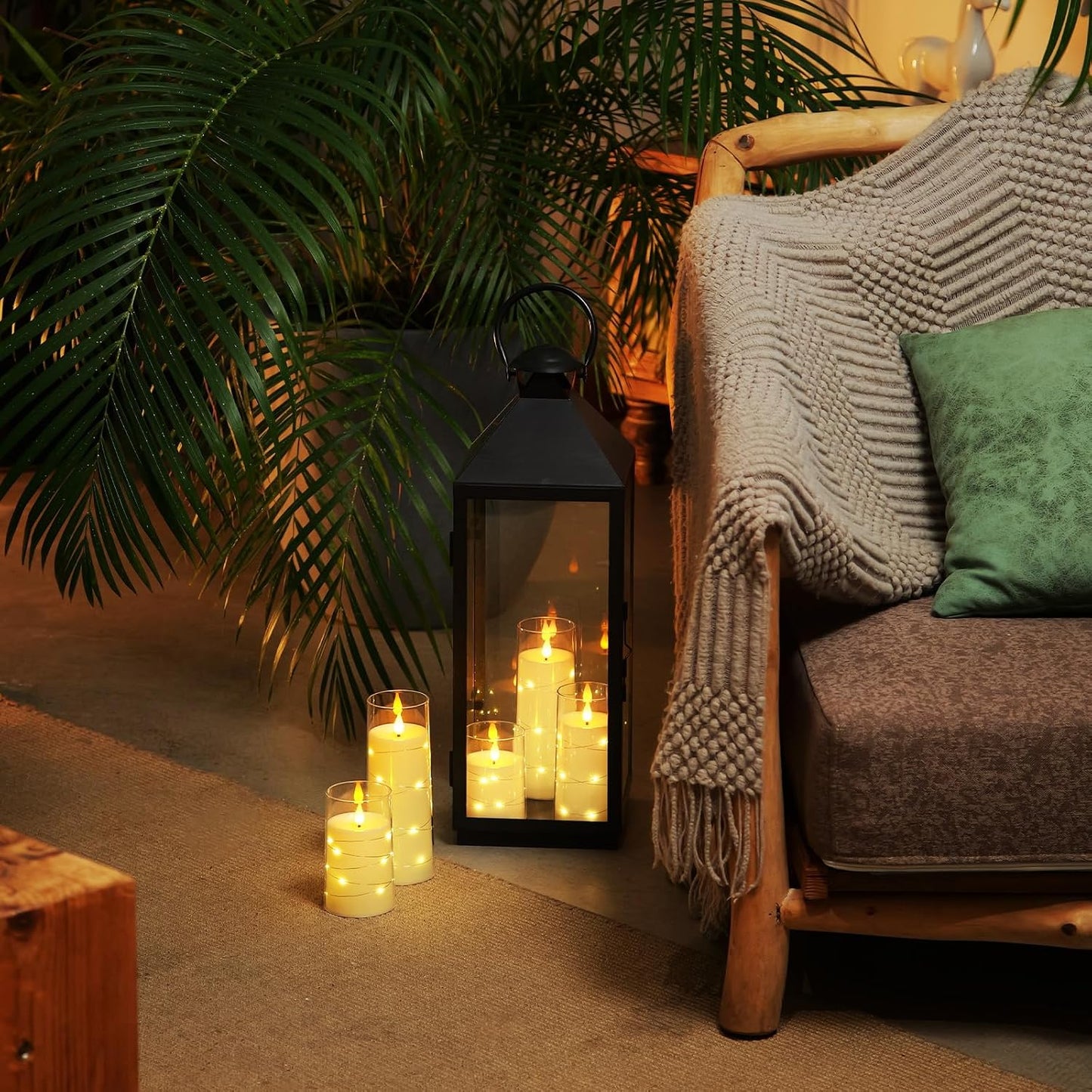 Homemory Pure White Flameless Candles with Embedded Star String Fairy Lights, Battery Operated Candle, LED Candles