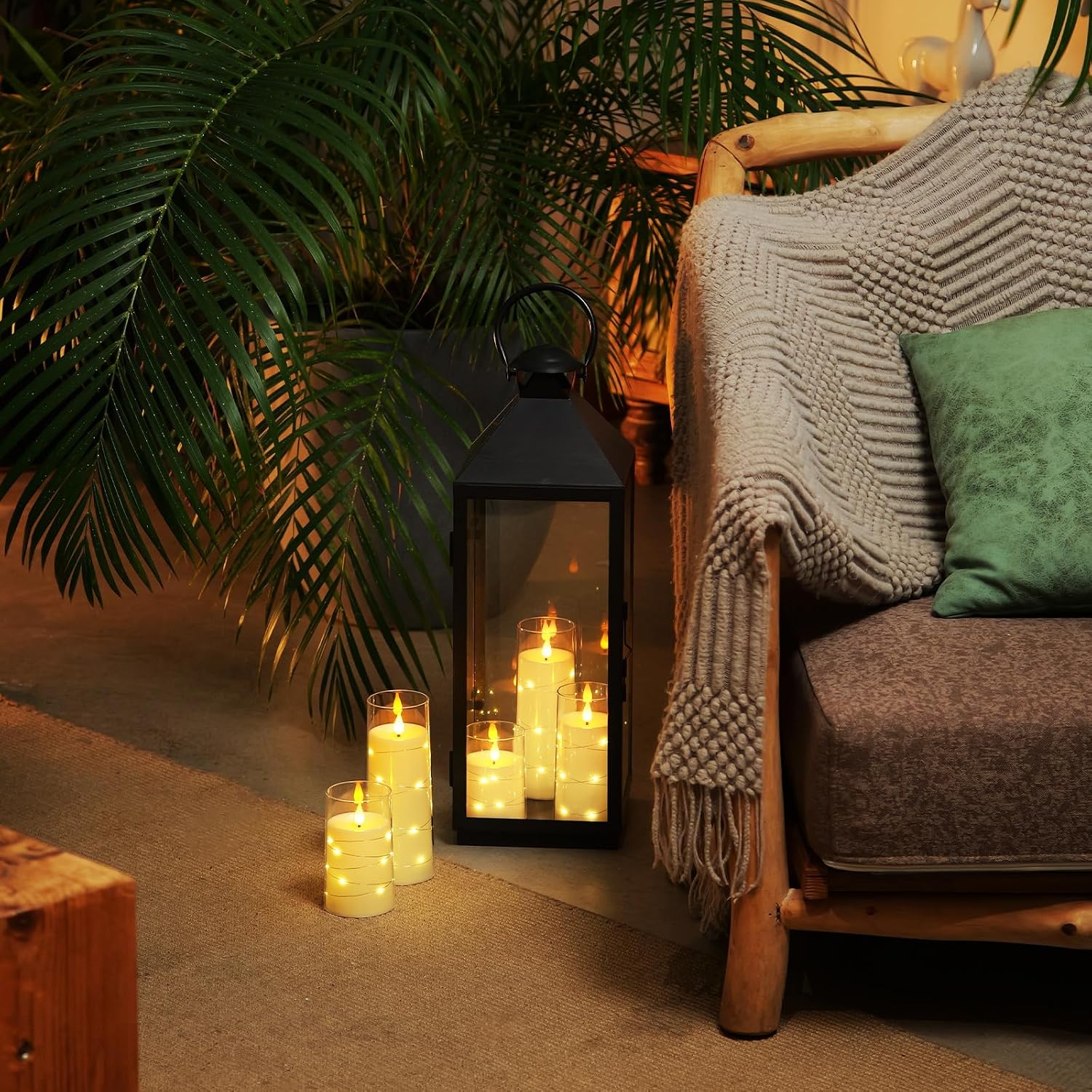 Homemory Pure White Flameless Candles with Embedded Star String Fairy Lights, Battery Operated Candle, LED Candles