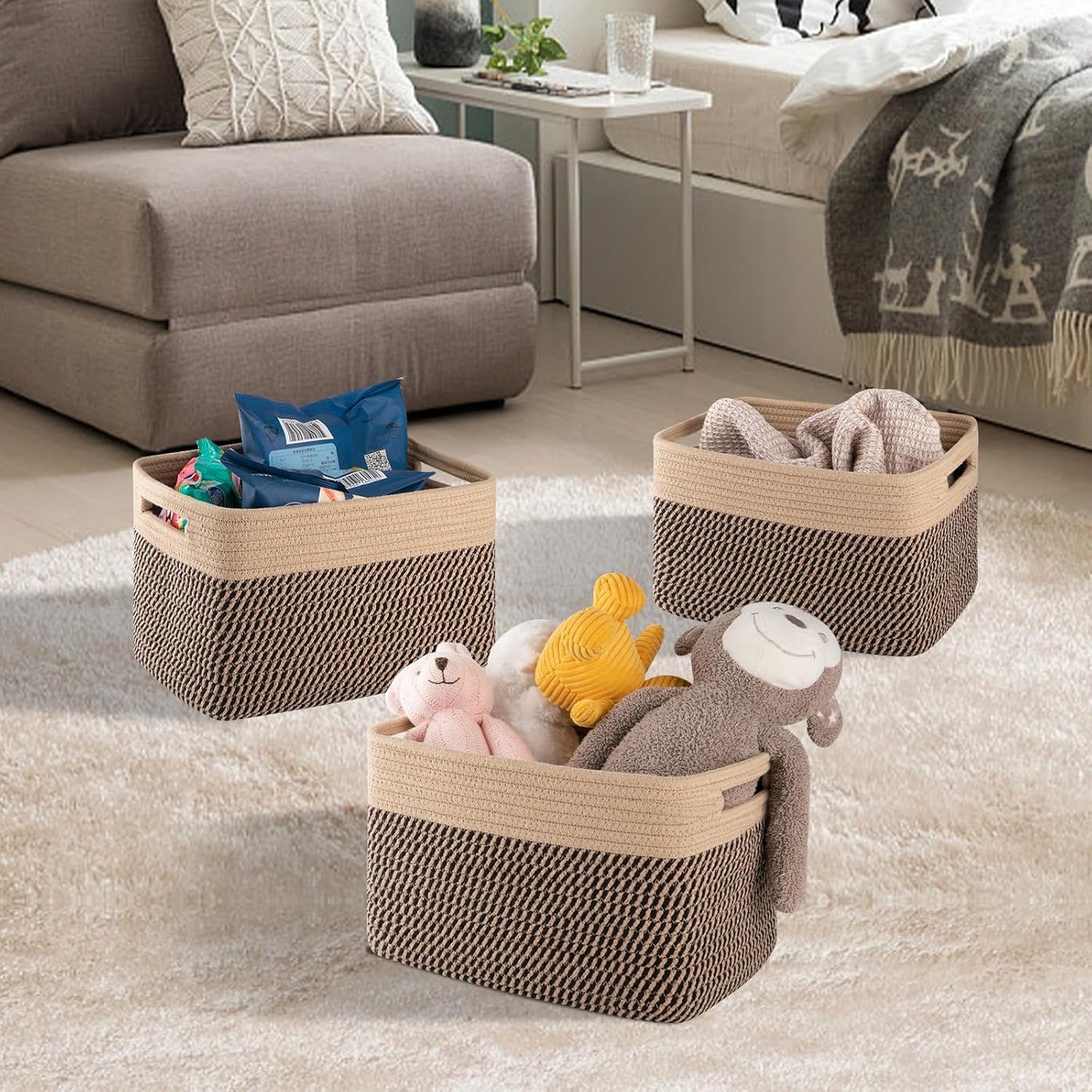 Woven Baskets / Books / Brown & Black / Small/12.7''lx9''wx7.8''h / Set of 4