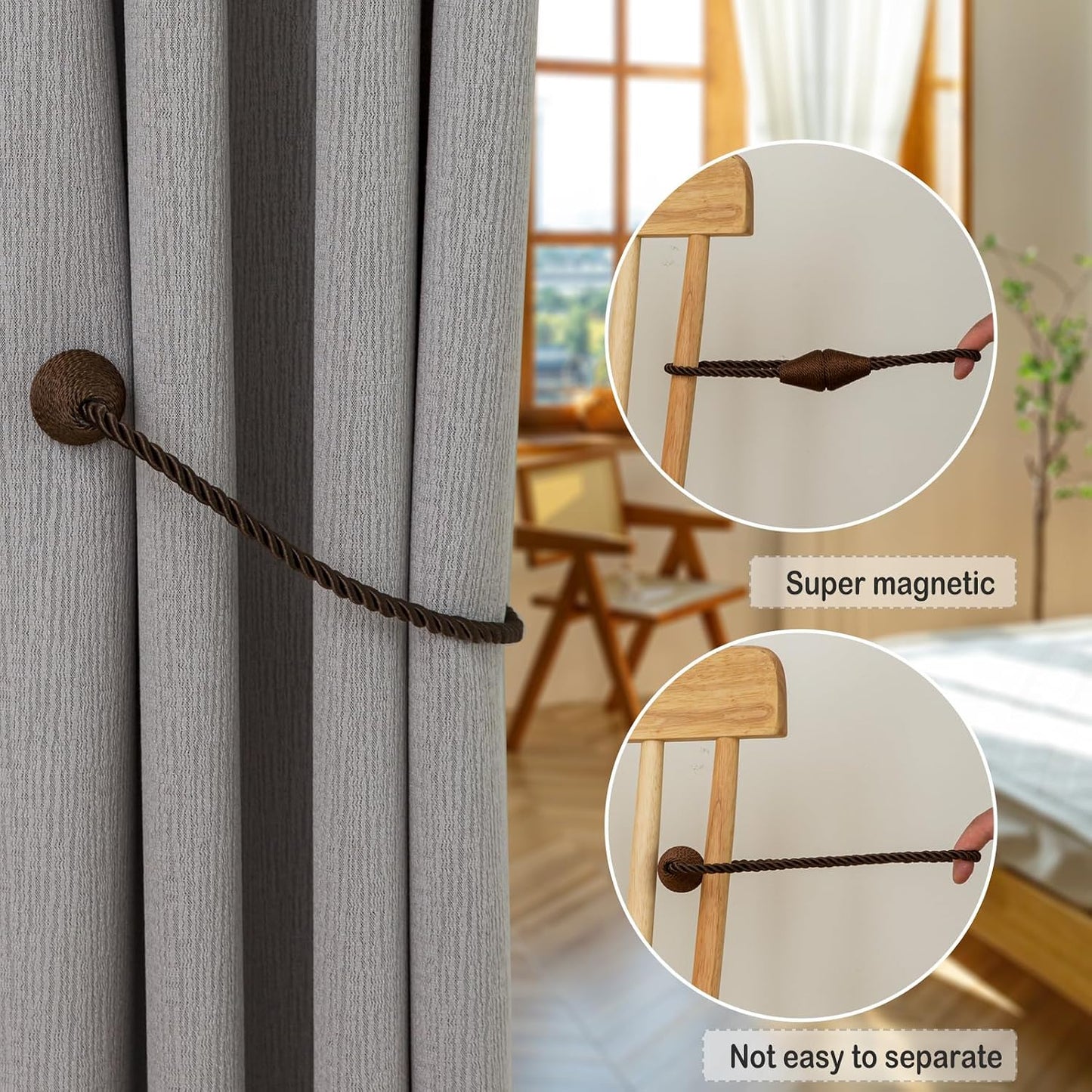 Magnetic Curtain Tiebacks 8 Pack Outdoor Rope Curtain Tie Backs Decorative Window Treatment Holdbacks for Home
