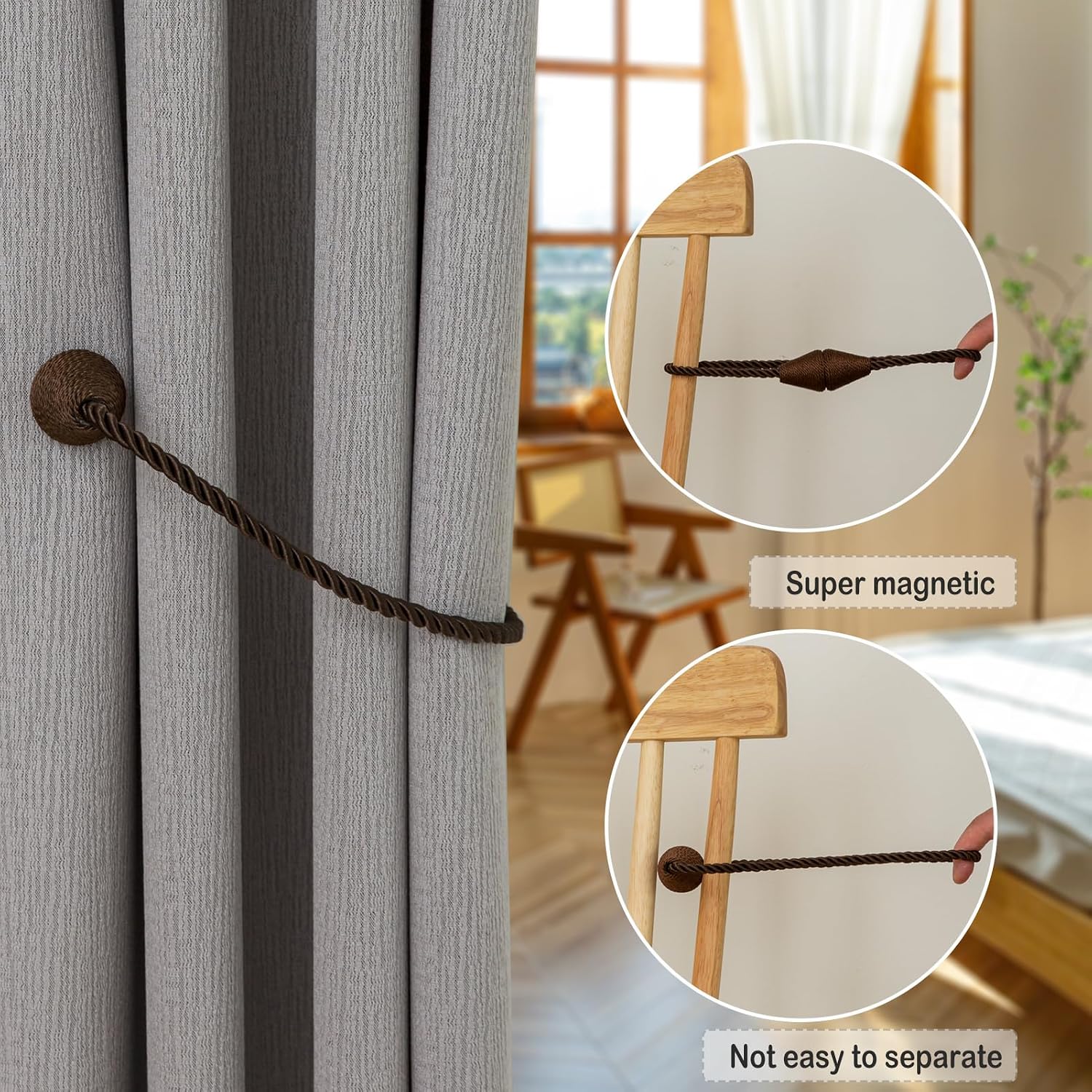 Magnetic Curtain Tiebacks 8 Pack Outdoor Rope Curtain Tie Backs Decorative Window Treatment Holdbacks for Home