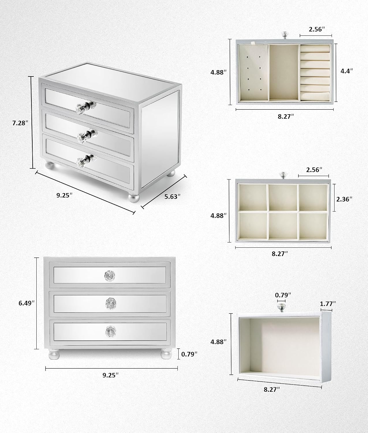3 Layer Mirrored Glass Jewelry Box / Mirror