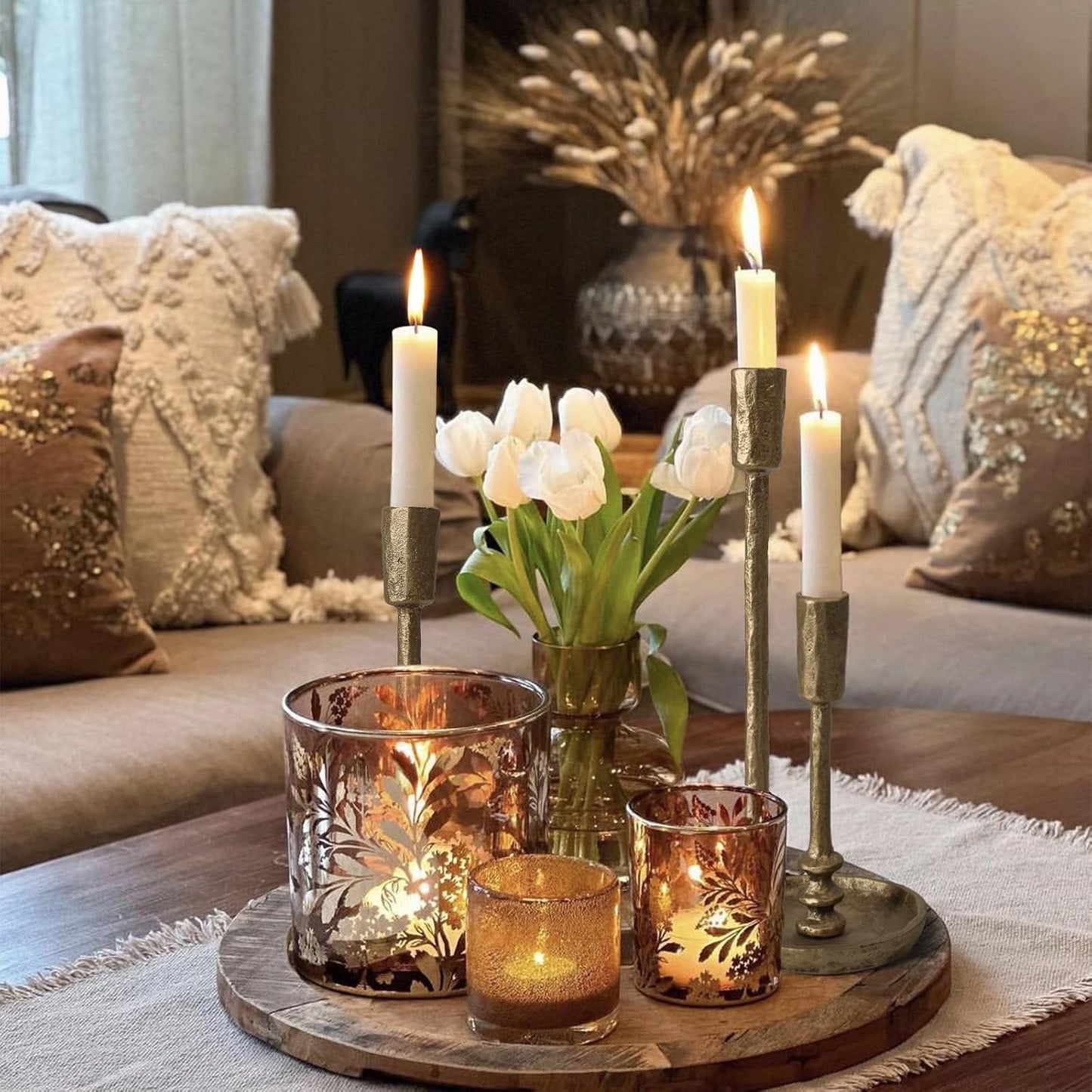 Rustic Cast Iron Taper Candle Holder - Set of 3 Vintage Candle Stands, Candlestick Holders for Wedding, Dining, Party