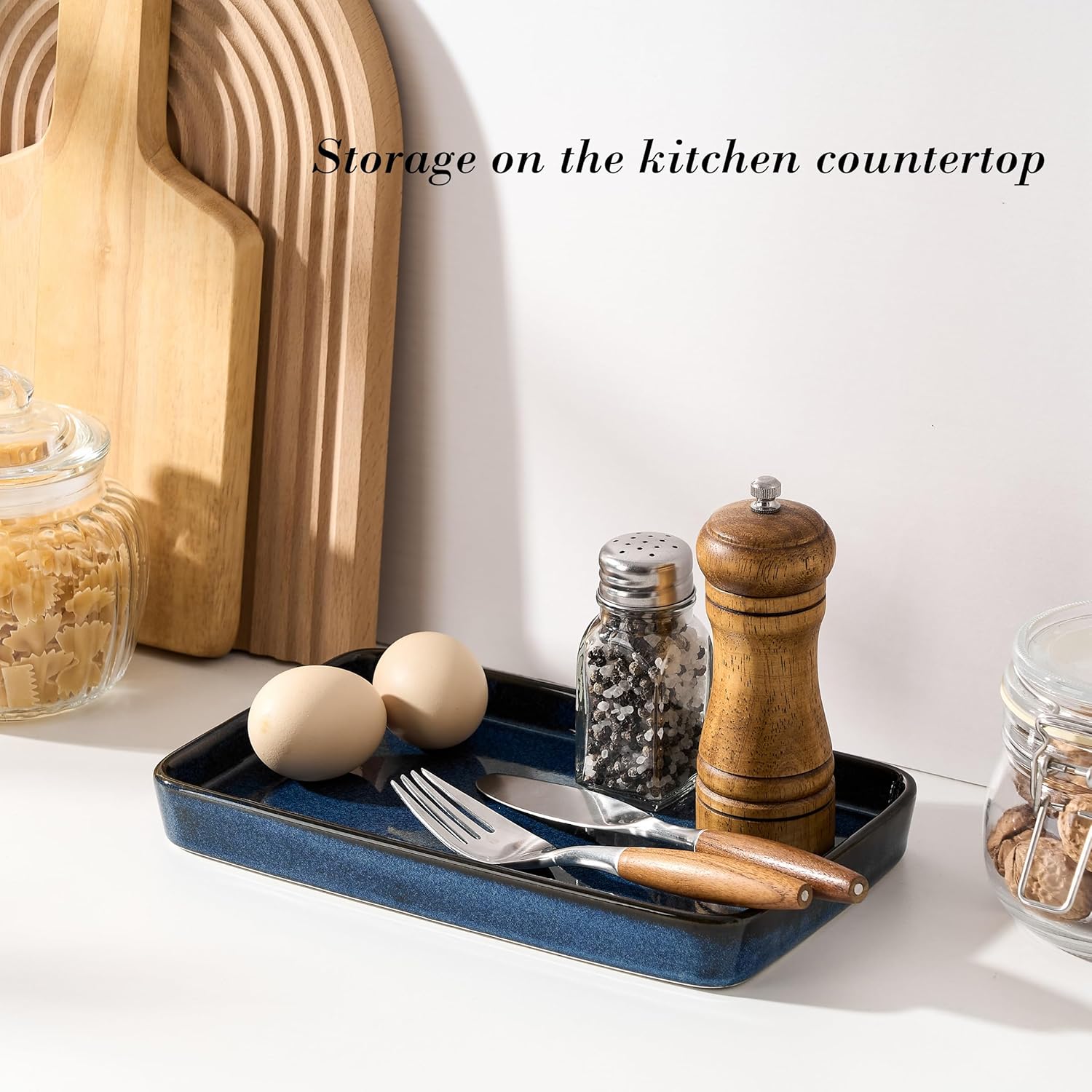 Bathroom Vanity Tray for Countertop- Ceramic Decorative / Kiln-transformed Blue-1 Pc / 10 x 6 x 1