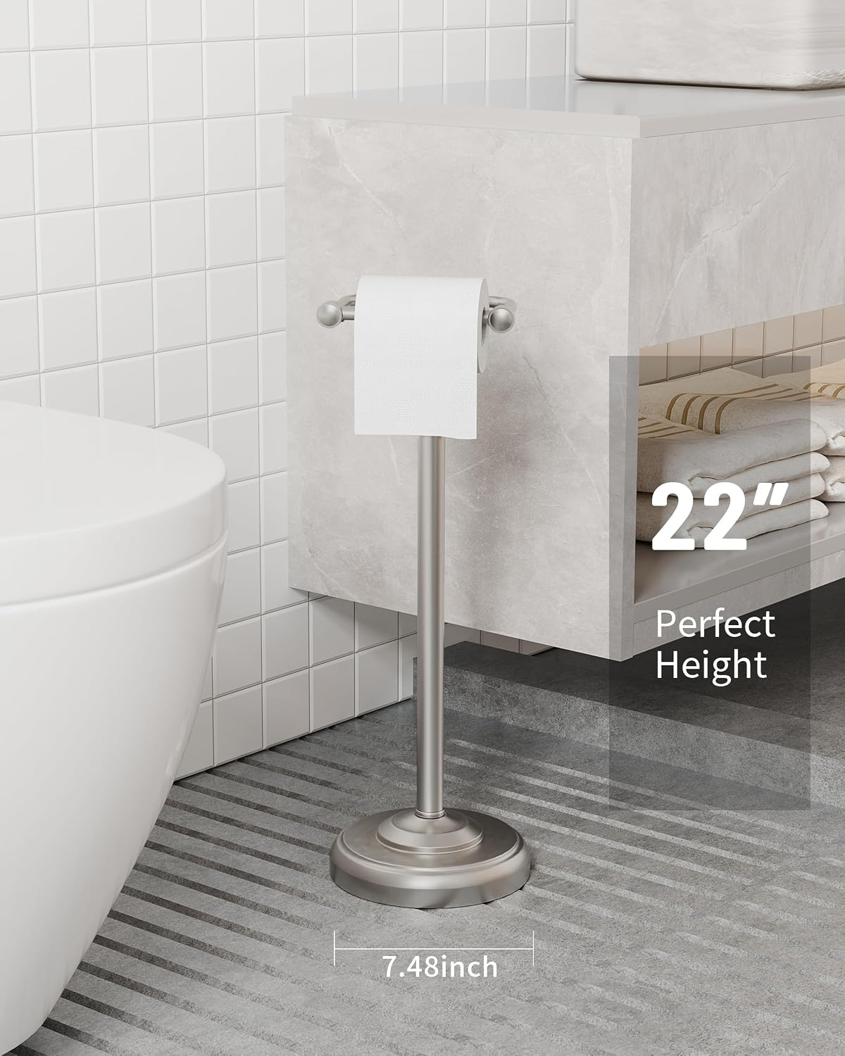 Toilet Paper Holder Stand Stainless Steel & Weight Base, No Tipping | Brushed Nickel, Post Pivoting Design Easy to