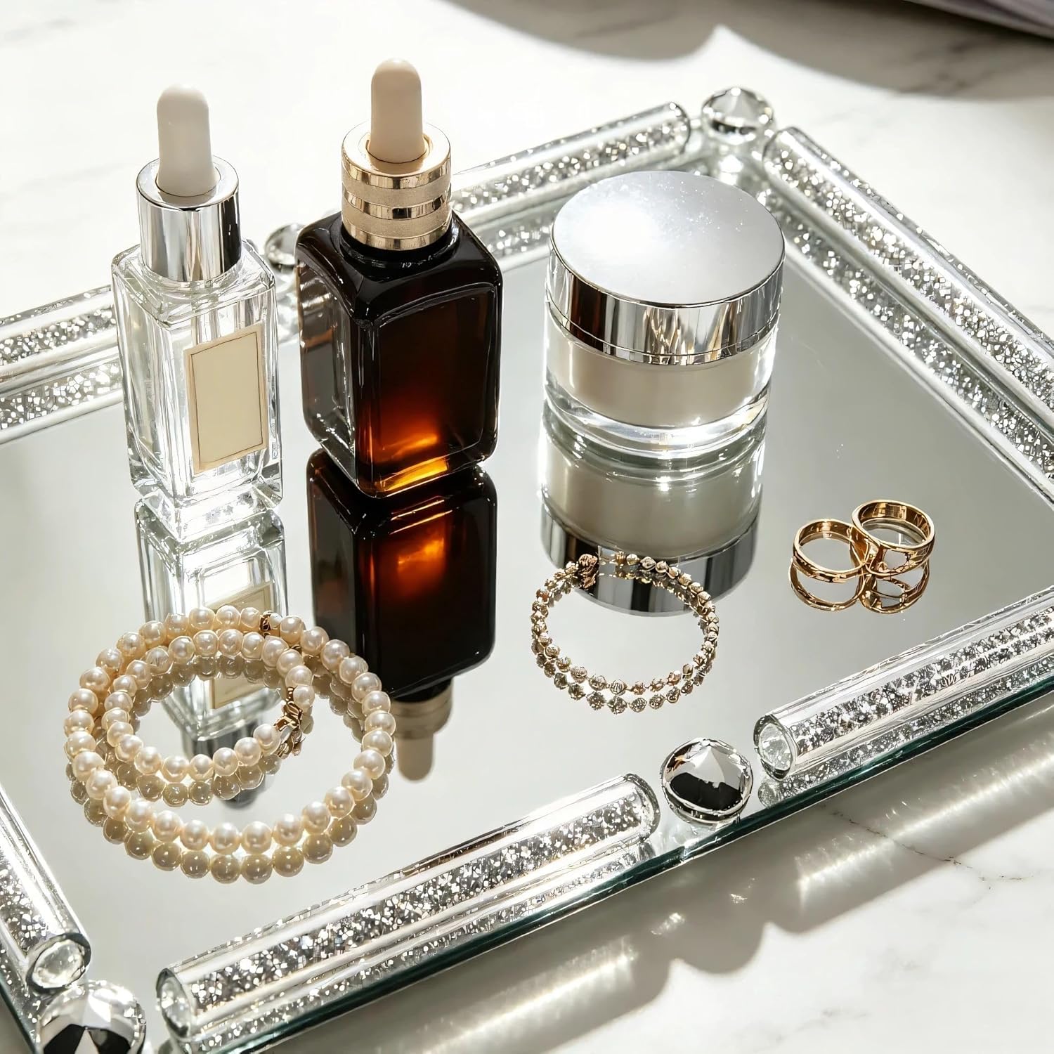 Crystal Glass Tray / Silver / 11.8 x 7.9