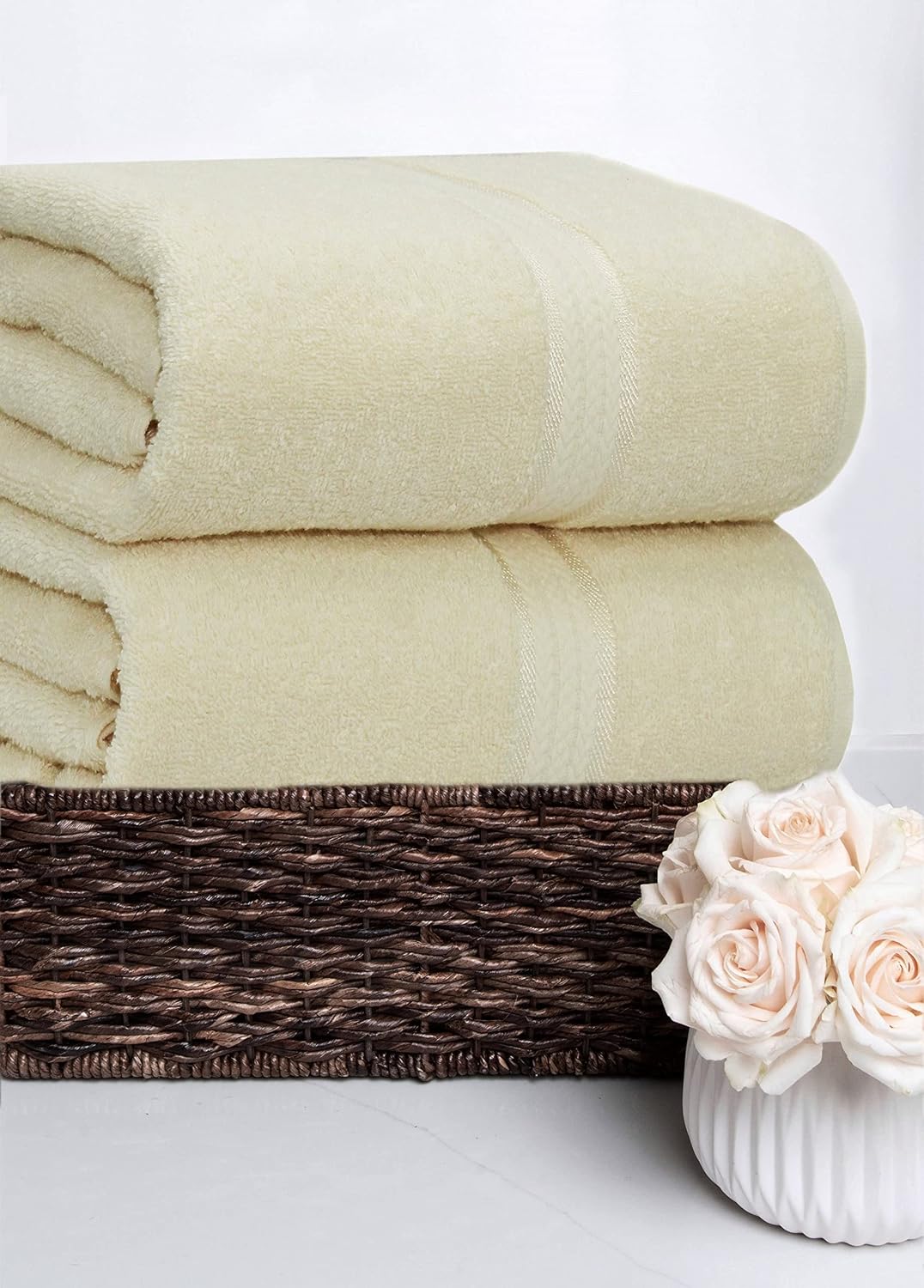 COTTON CRAFT Ultra Soft Bath Towels - 4 Pack 100% Cotton Large 30x54 inches | Oversized 580 GSM Absorbent Ivory Bath