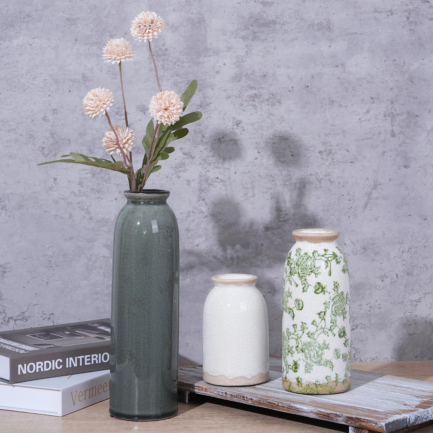 Vintage Ceramic Vase / Vintage- Green / Set of 3