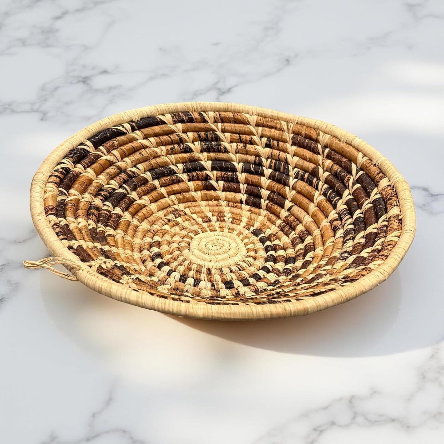 Handwoven African Baskets Handmade Raffia Woven Fruit Bowl / Brown Natural / 8in Diameter