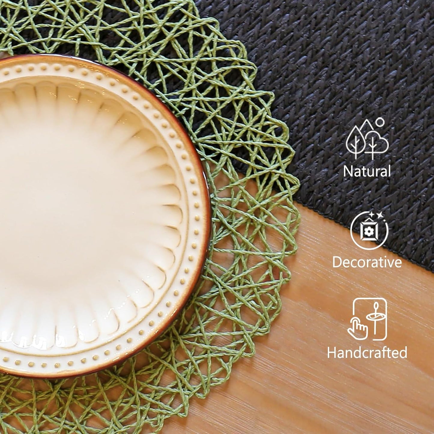 AHHFSMEI Paper Braided Round Placemats Set of 12 Natural Non-Slip Heat Resistant Table Mats for Dining Tables Woven