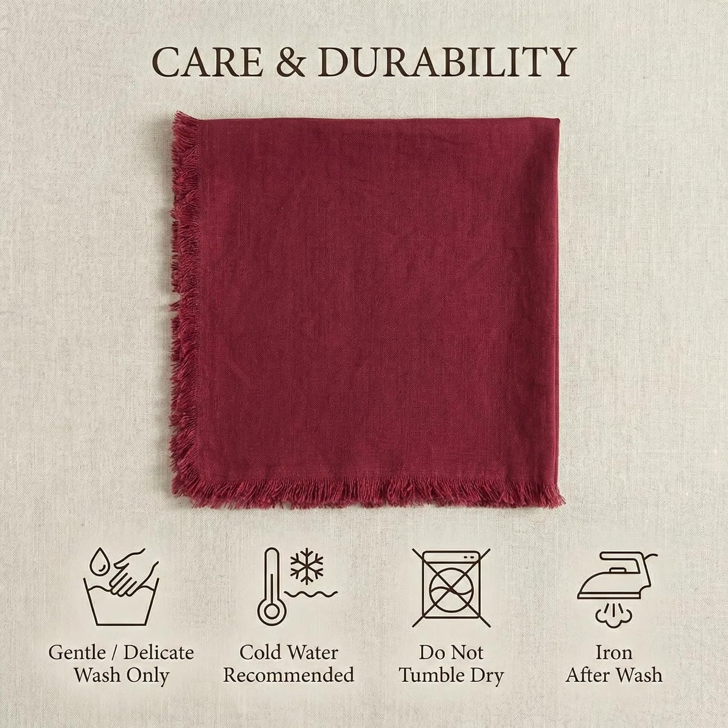 ACCENTHOME Burgundy Cotton Linen Napkin Set of 12 18x18 inch Dinner | Cotton Linen Blend Napkins, Machine Wash On