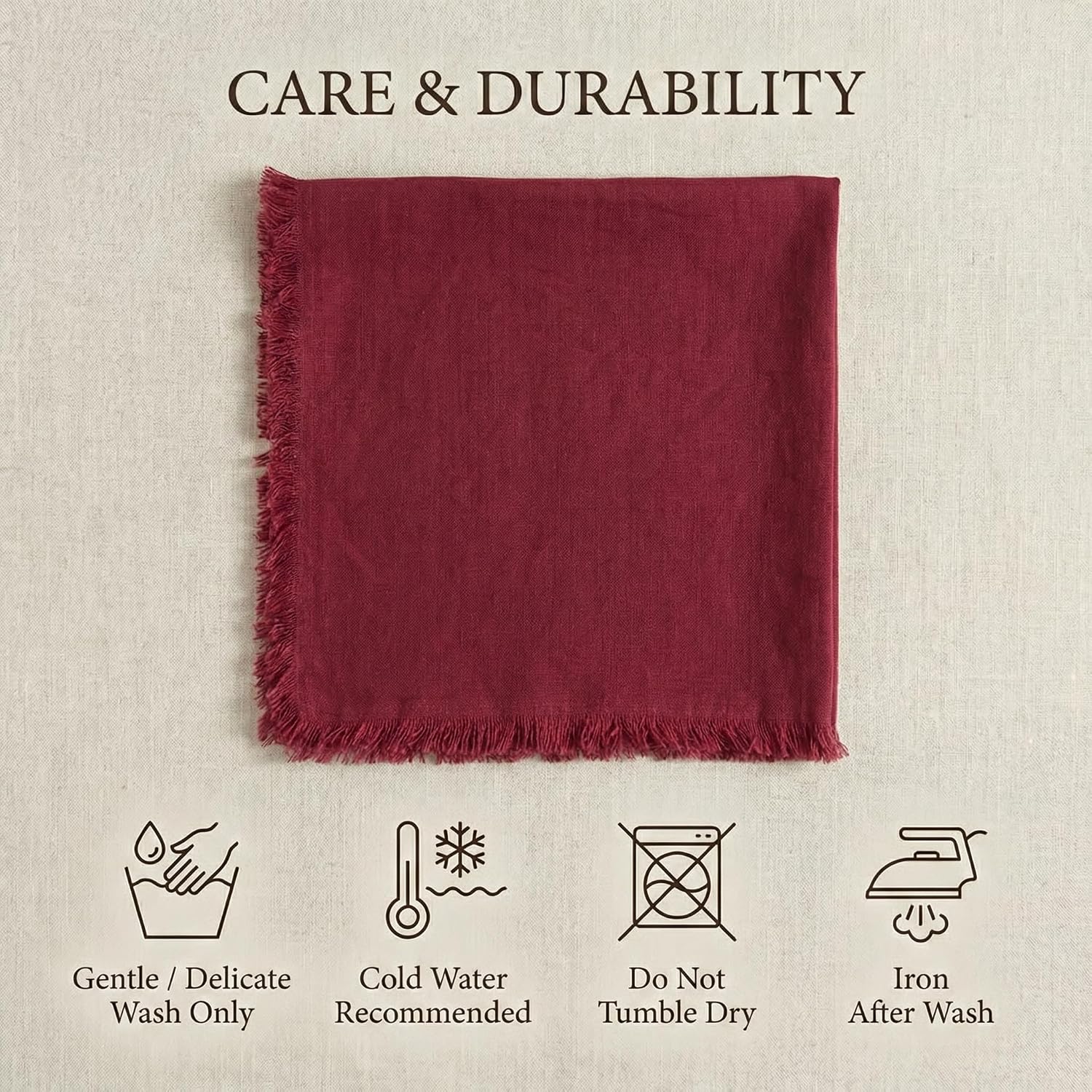 ACCENTHOME Burgundy Cotton Linen Napkin Set of 12 18x18 inch Dinner | Cotton Linen Blend Napkins, Machine Wash On