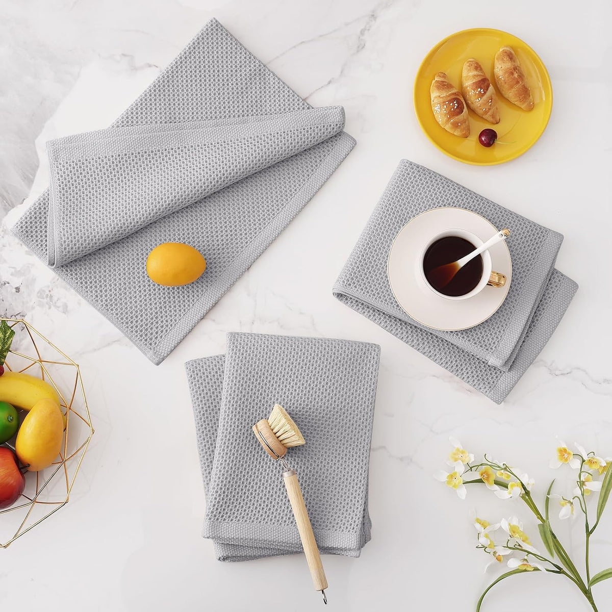 Homaxy 100% Cotton Oversized Waffle Weave Kitchen Towels 8-Pack, Light Gray | 20 x 28 Inches, Ultra Soft Absorbent Dish