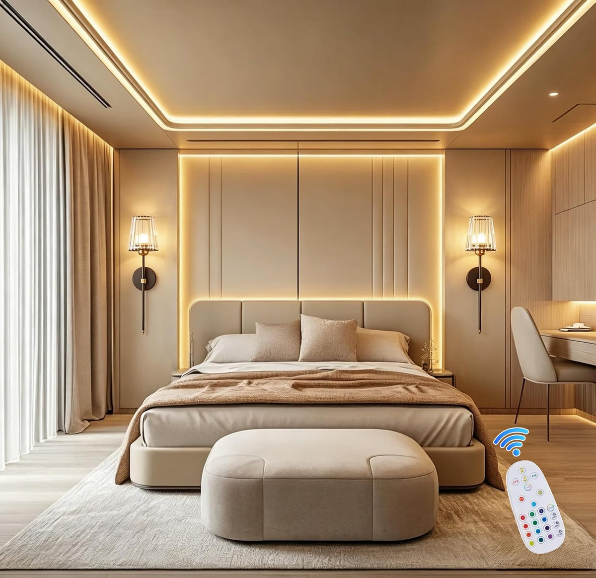 Battery Operated Wall Sconce Set of 2, Black Gold Rechargeable Wall Sconce with Crystal Lampshade, 5200mAh Wireless RGB
