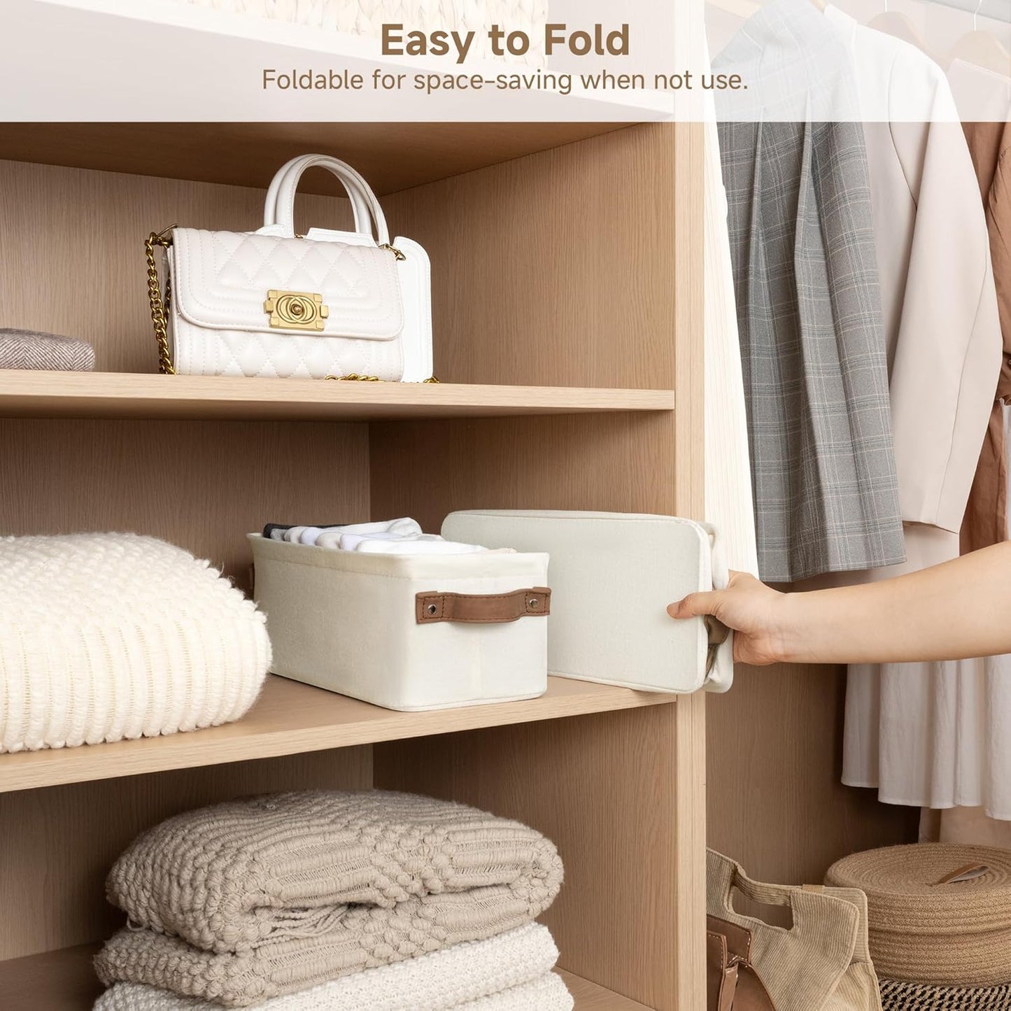 Fabric Organizer / Narrow Storage Bins / Natural Color / 15"L x 6"W x 5"H