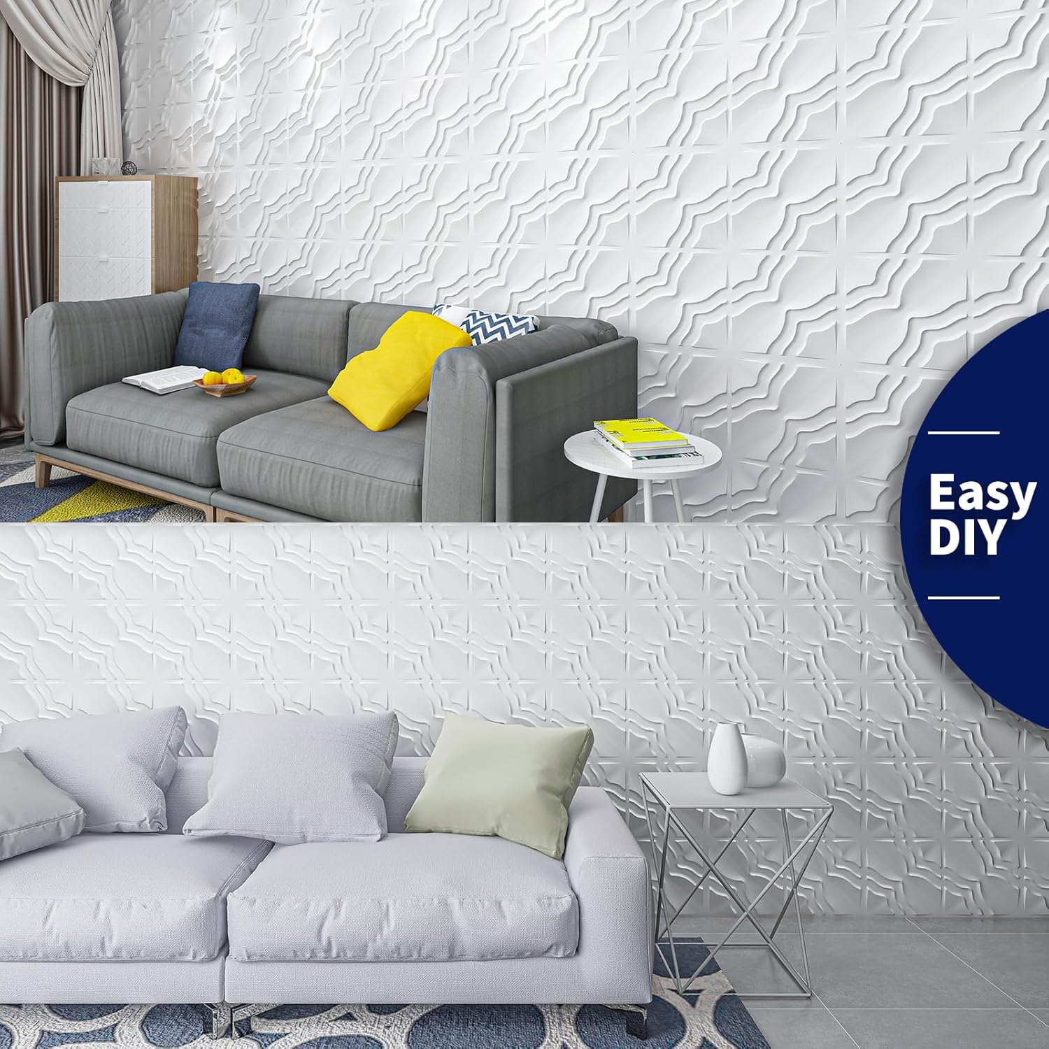 Art3dwallpanels 3D Wall Panels, 33 Pack, 12x12 Inch, White | Modern Raised 3D PVC Wall Tiles for Interior Wall Decor, 2