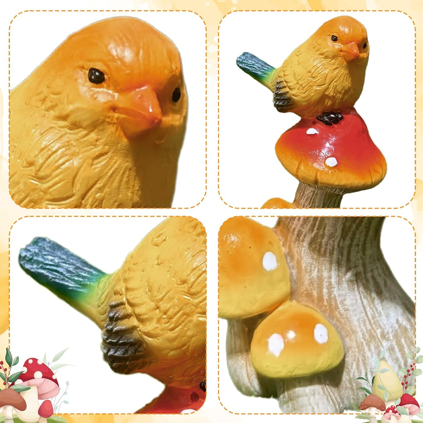 Birds Mushroom Resin Statue / Bird / Yellow
