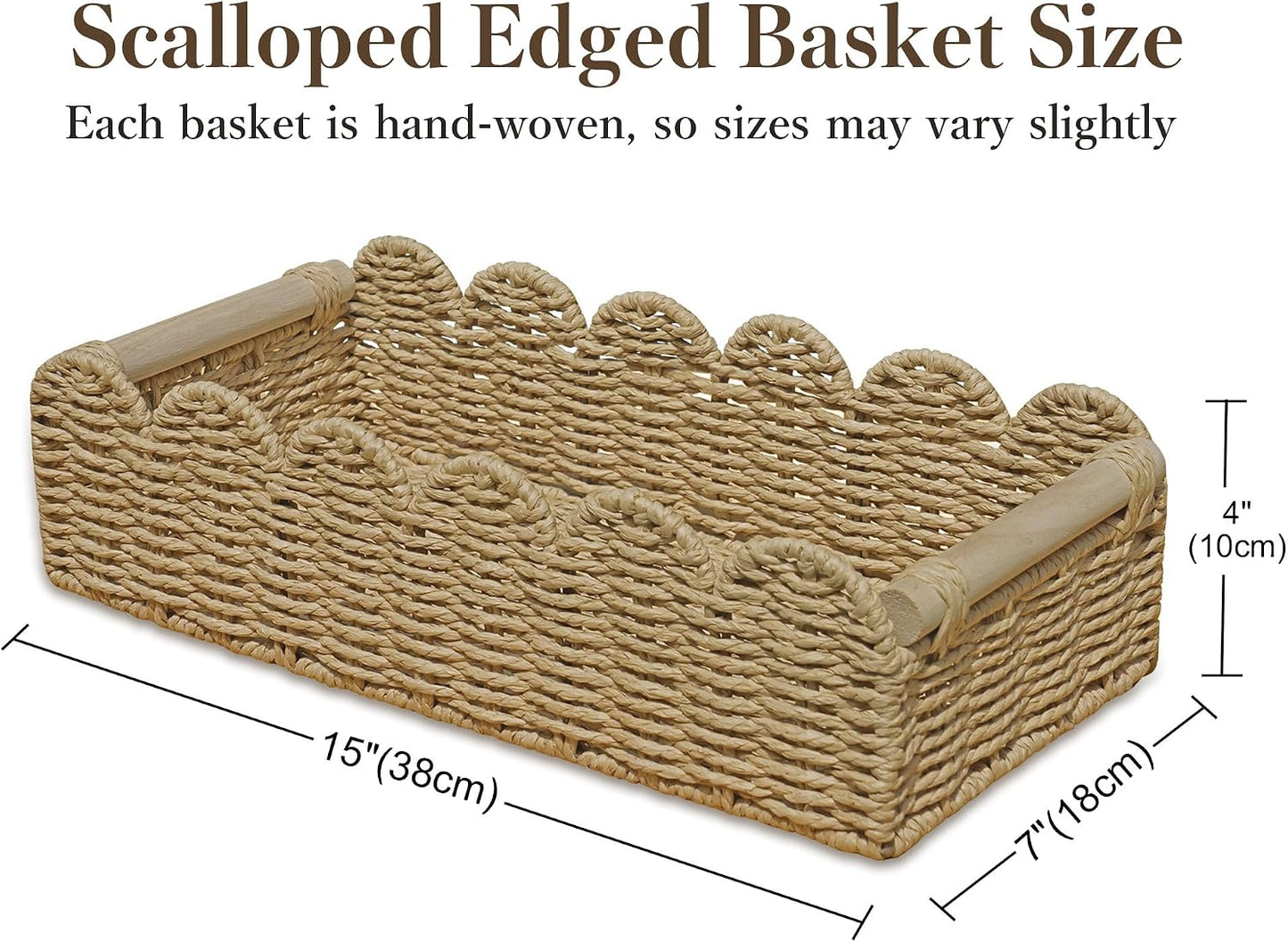 Wicker Scalloped Basket / Beige Large