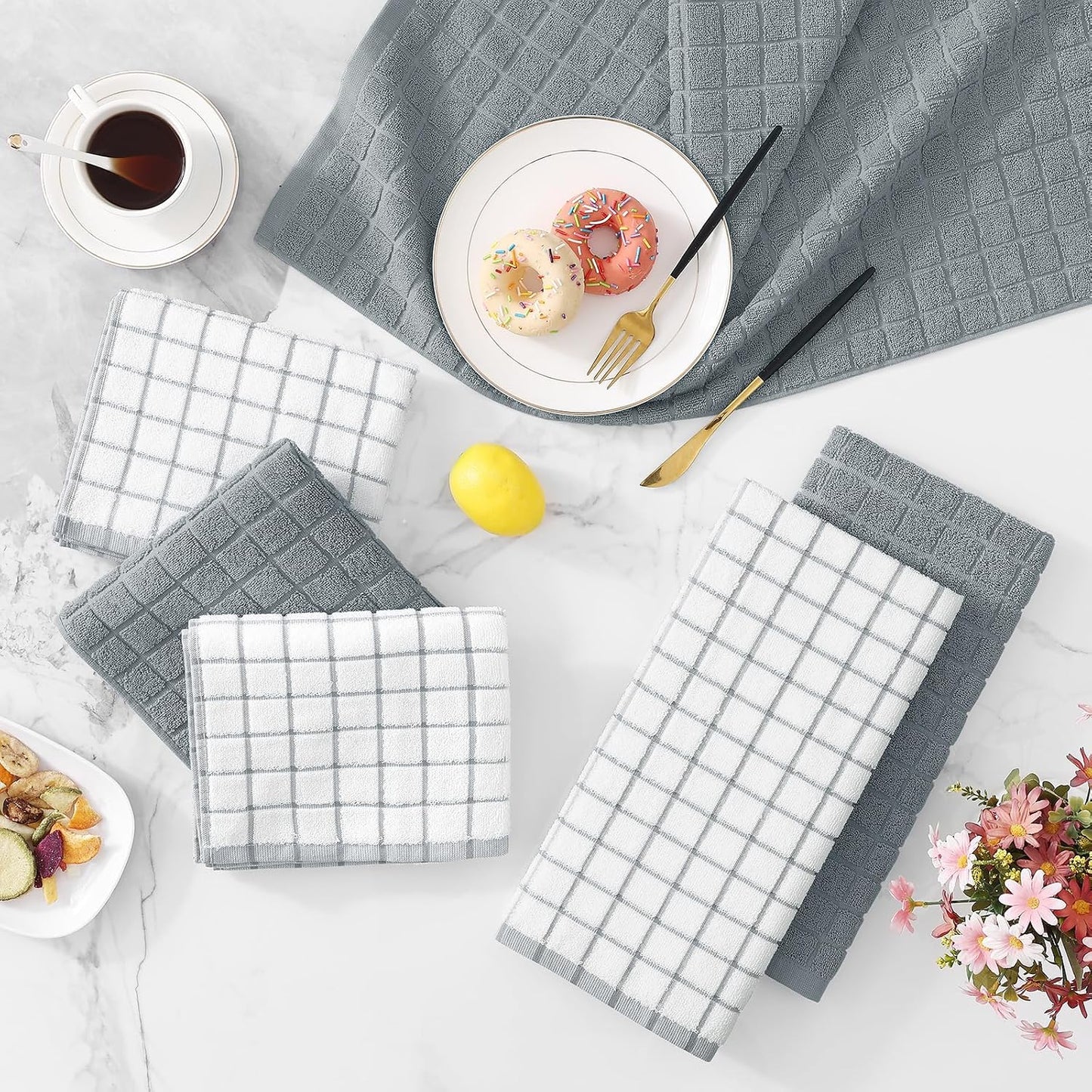 Homaxy Large Premium Cotton Kitchen Towels 16"x 28", 12 Pack, Grey | Natural Ring Spun 390 GSM Dish Towels, Super