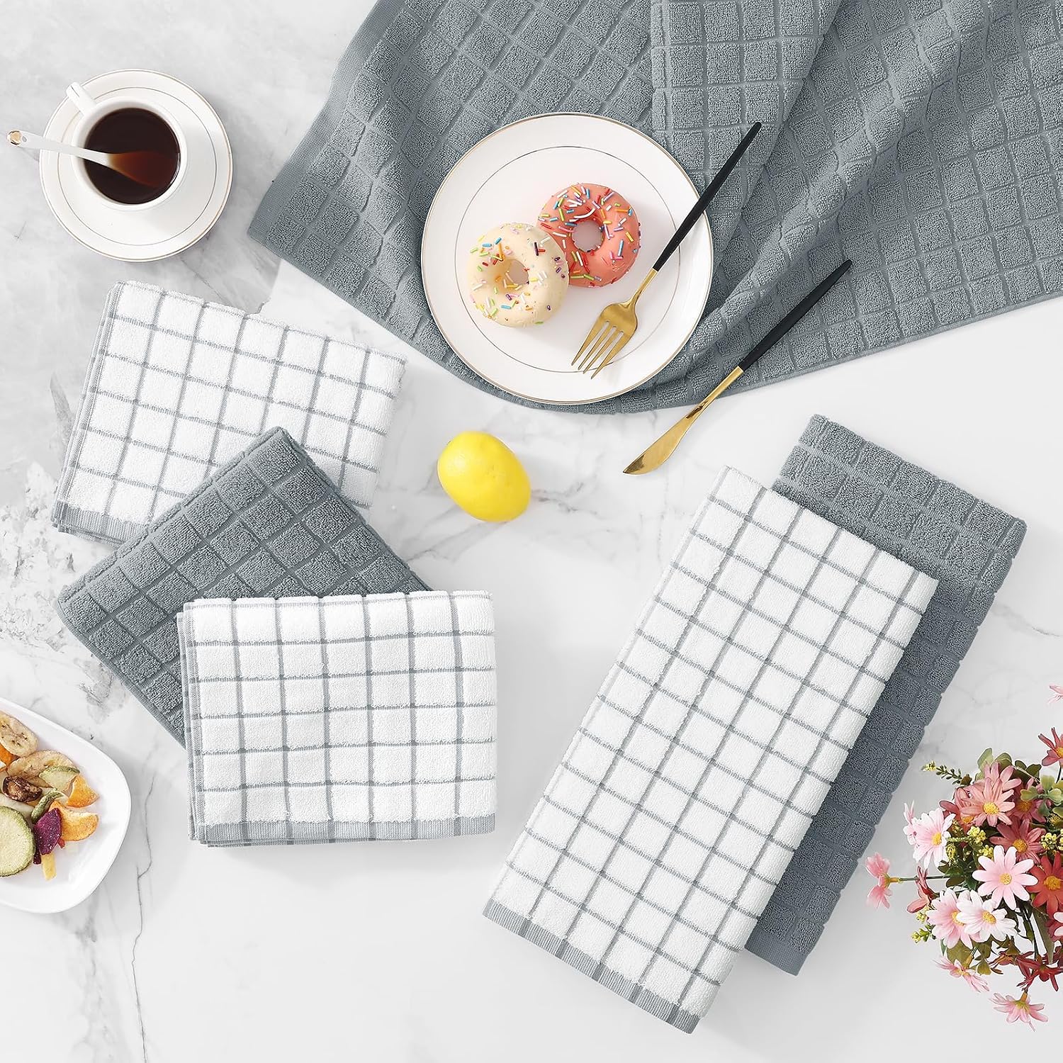 Homaxy Large Premium Cotton Kitchen Towels 16"x 28", 12 Pack, Grey | Natural Ring Spun 390 GSM Dish Towels, Super