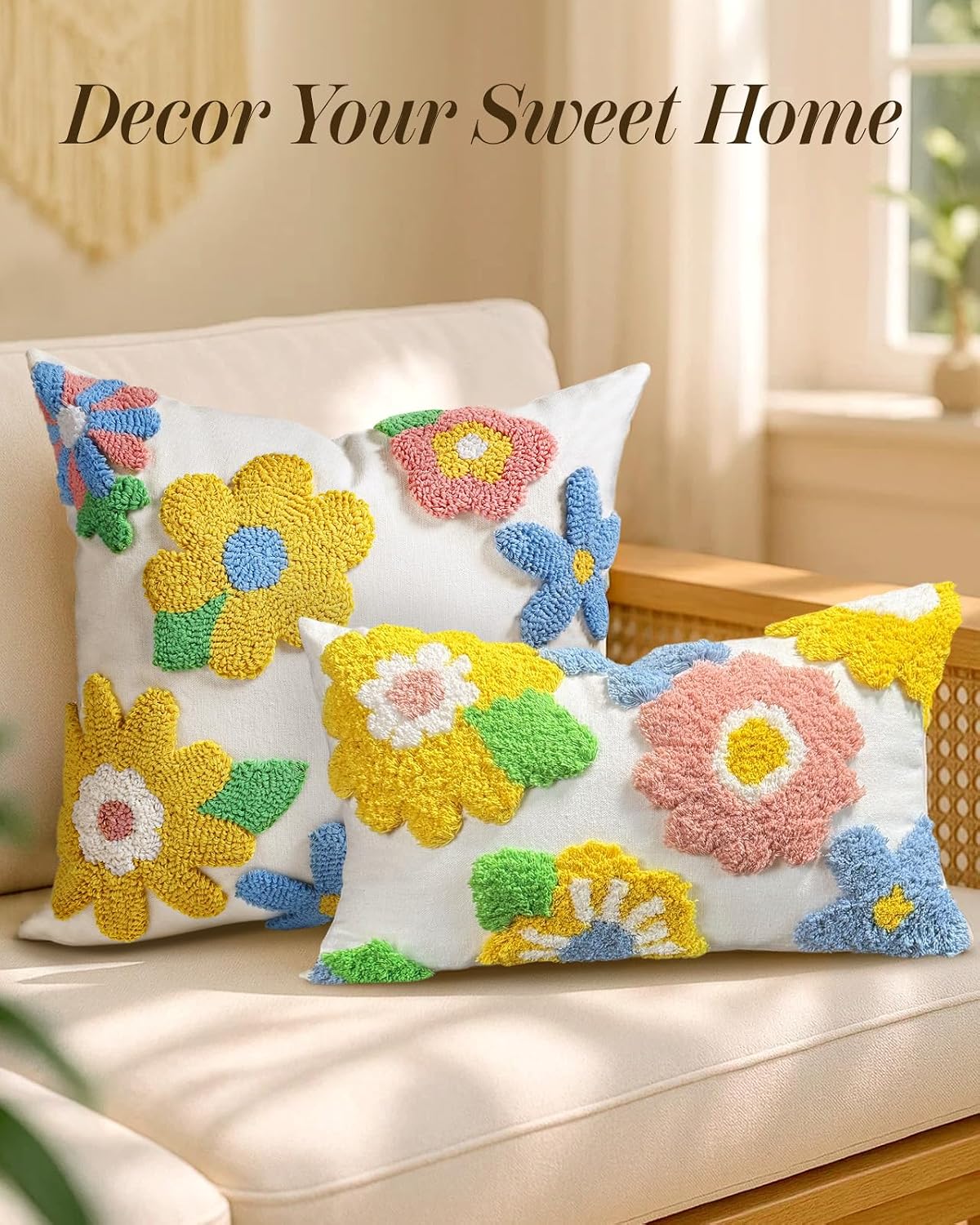 Throw Pillow Covers / Five Color Flower / 18 x 18